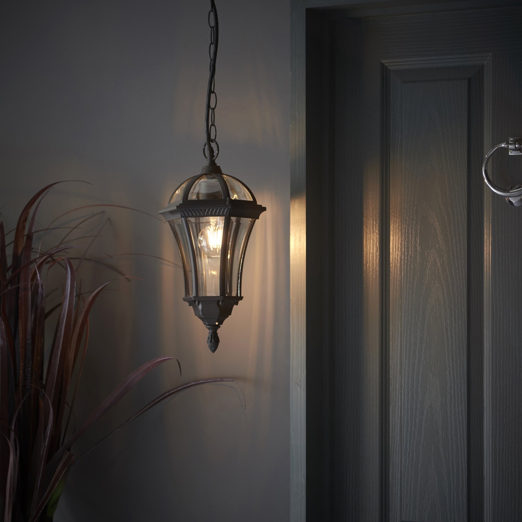 Endon Drayton Single Light Pendant - Textured Black & Clear Glass