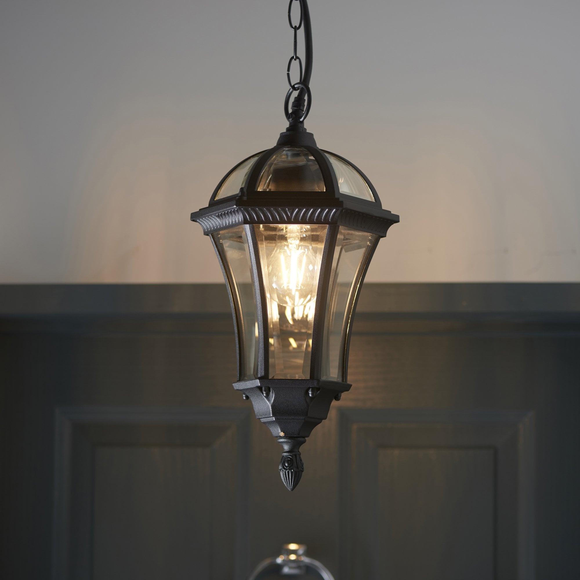 Endon Drayton Single Light Pendant - Textured Black & Clear Glass