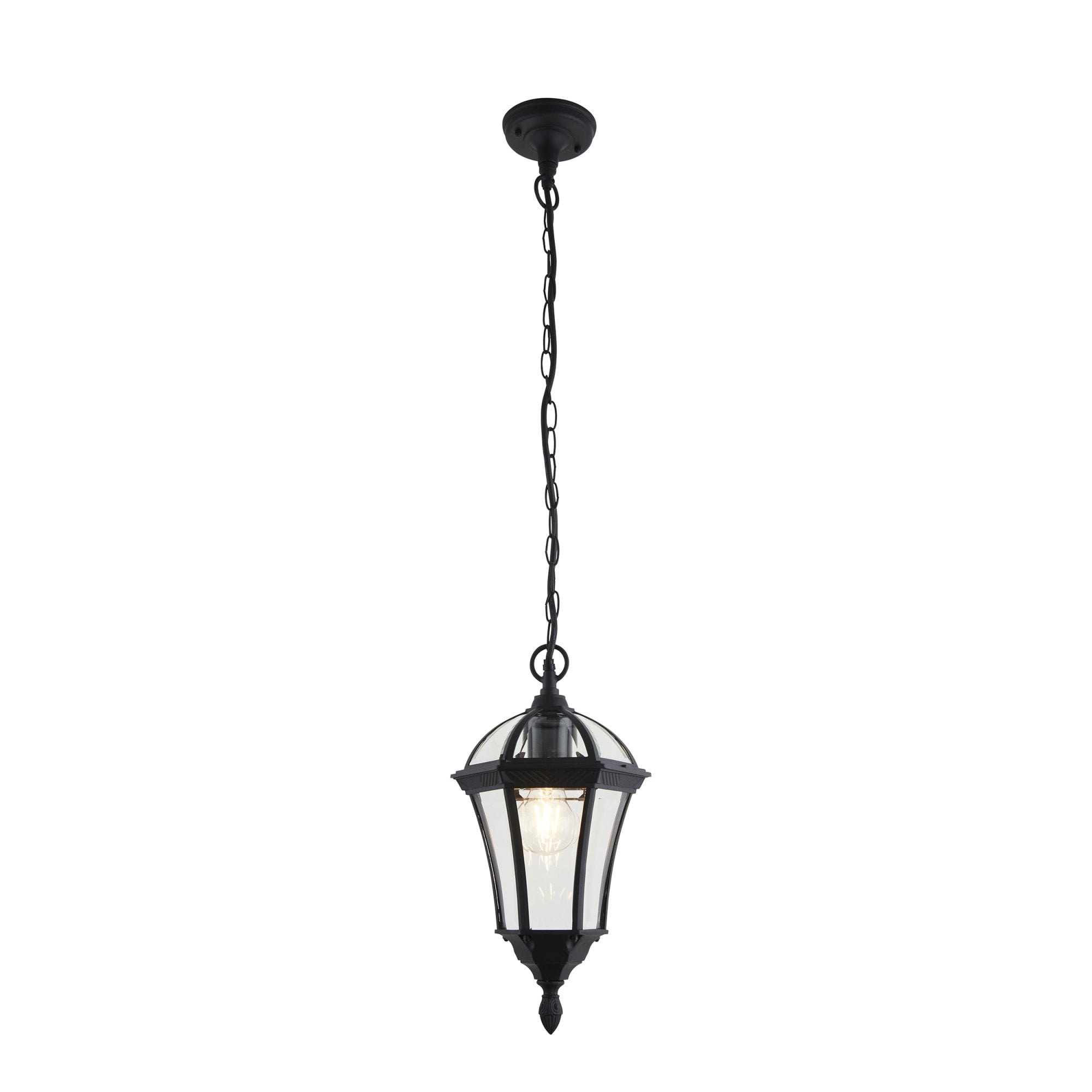 Endon Drayton Single Light Pendant - Textured Black & Clear Glass