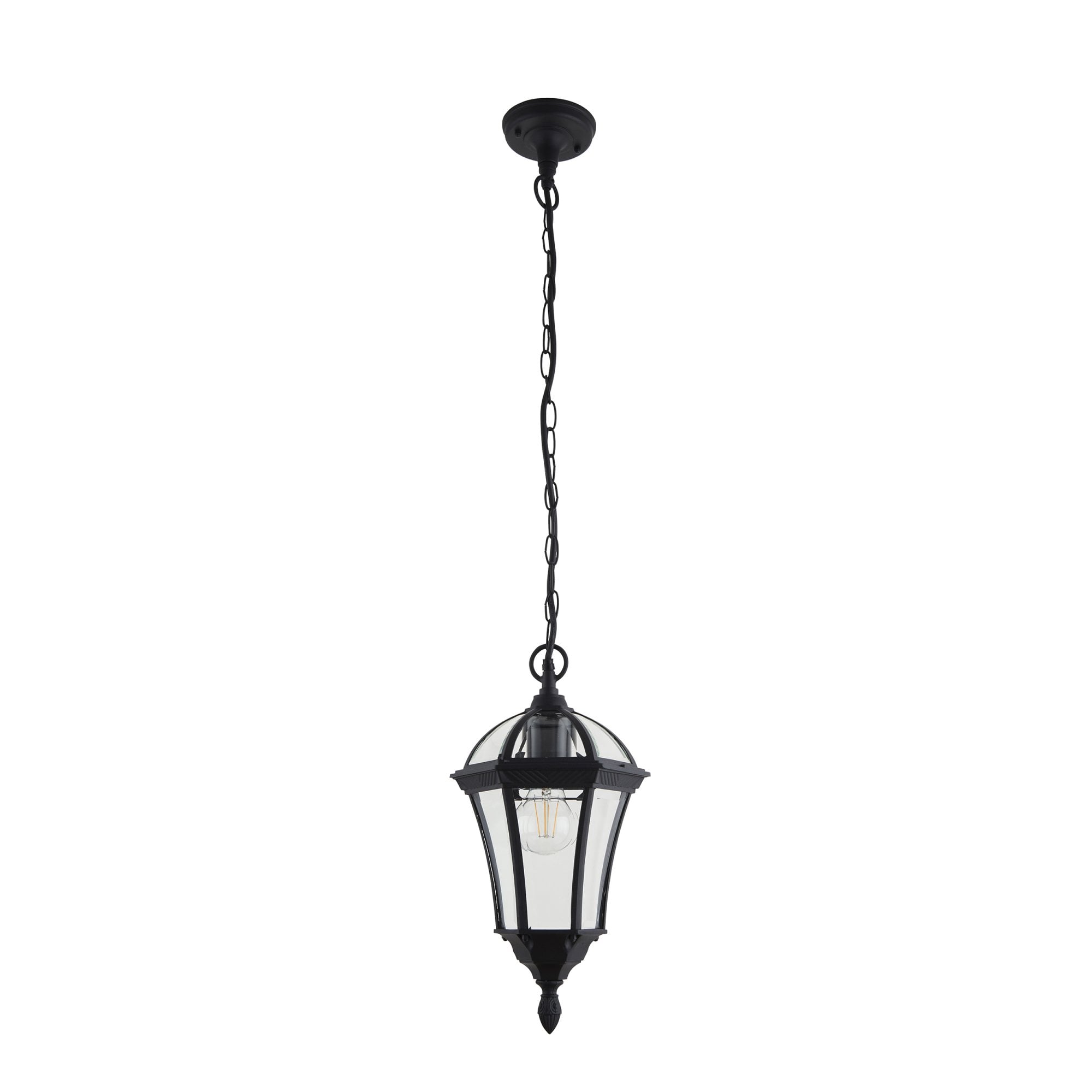 Endon Drayton Single Light Pendant - Textured Black & Clear Glass
