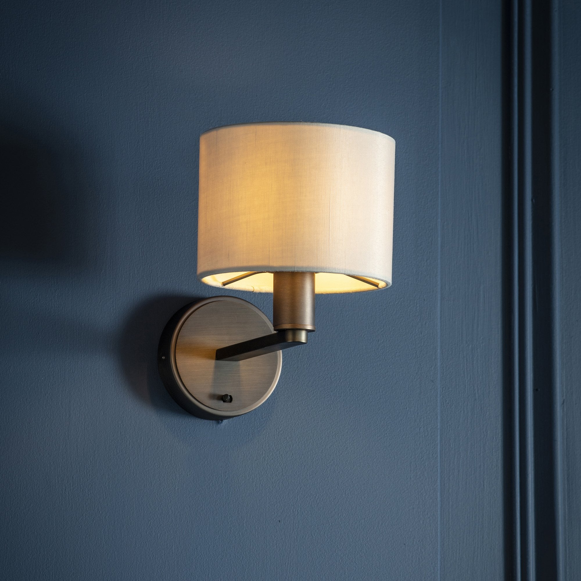 Endon Daley Single Light Wall Light -Antique Bronze Plate & Marble Fabric