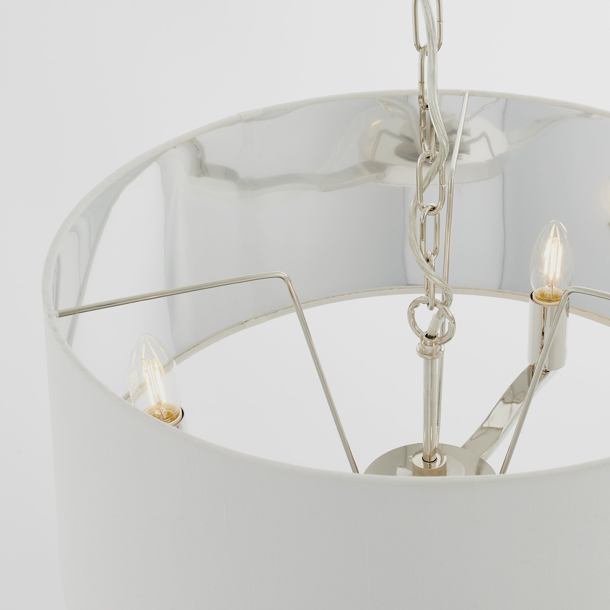 Endon Harvey 3 Light Pendant - Bright Nickel Plate & Vintage White Fabric