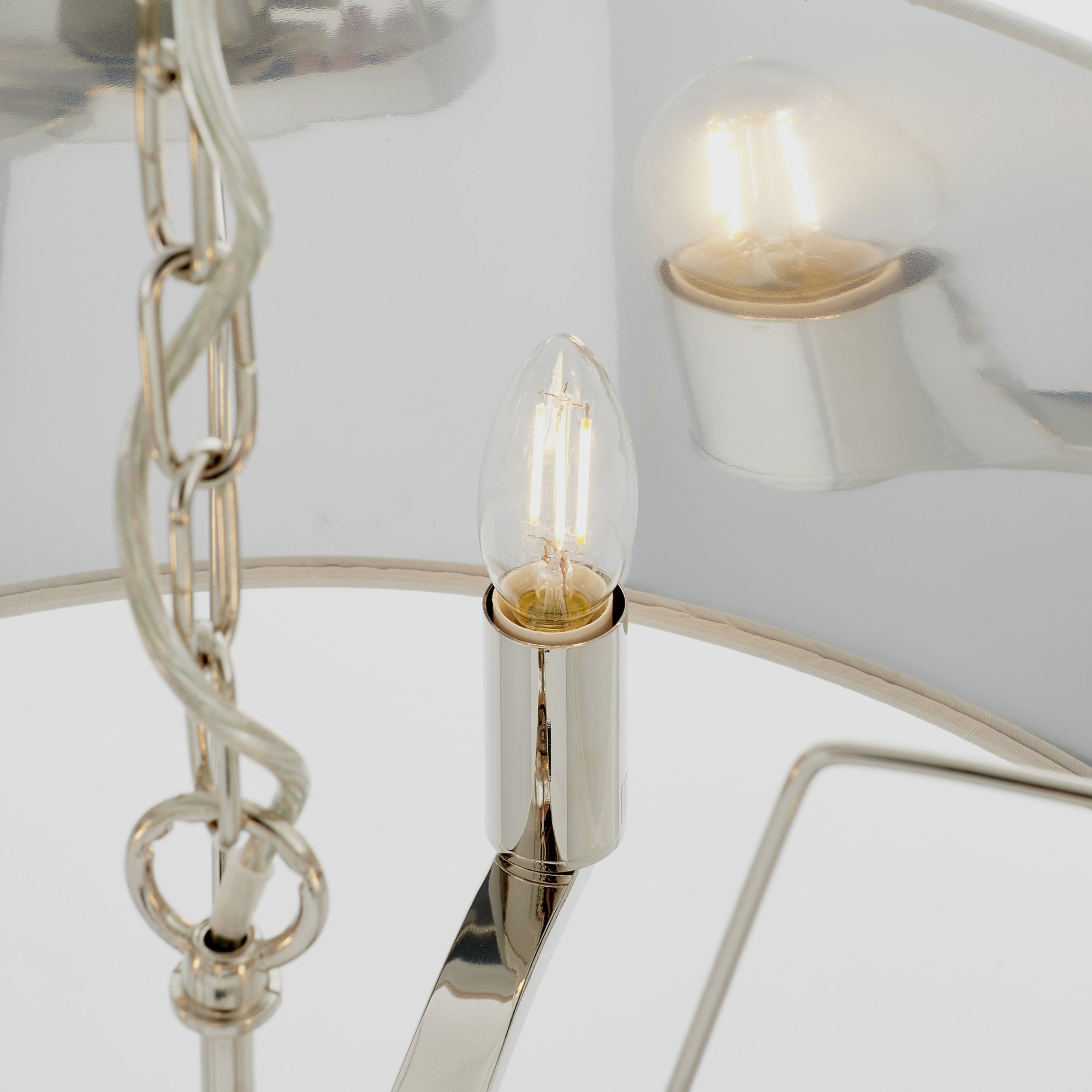 Endon Harvey 3 Light Pendant - Bright Nickel Plate & Vintage White Fabric