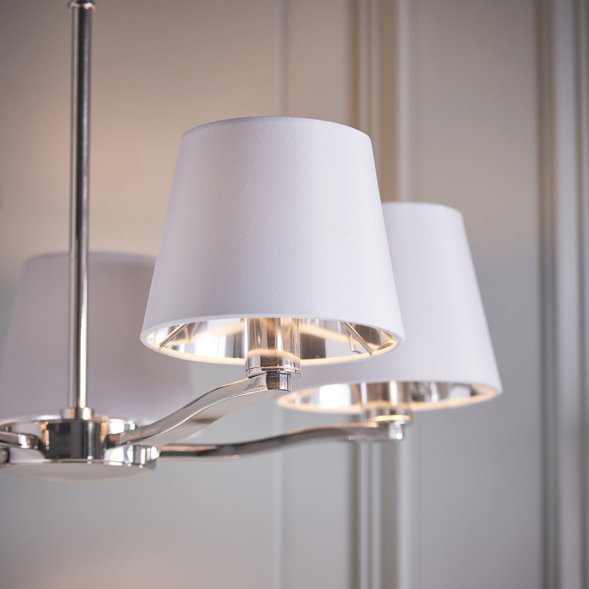 Endon Harvey 5 Light Pendant - Bright Nickel Plate & Vintage White Fabric