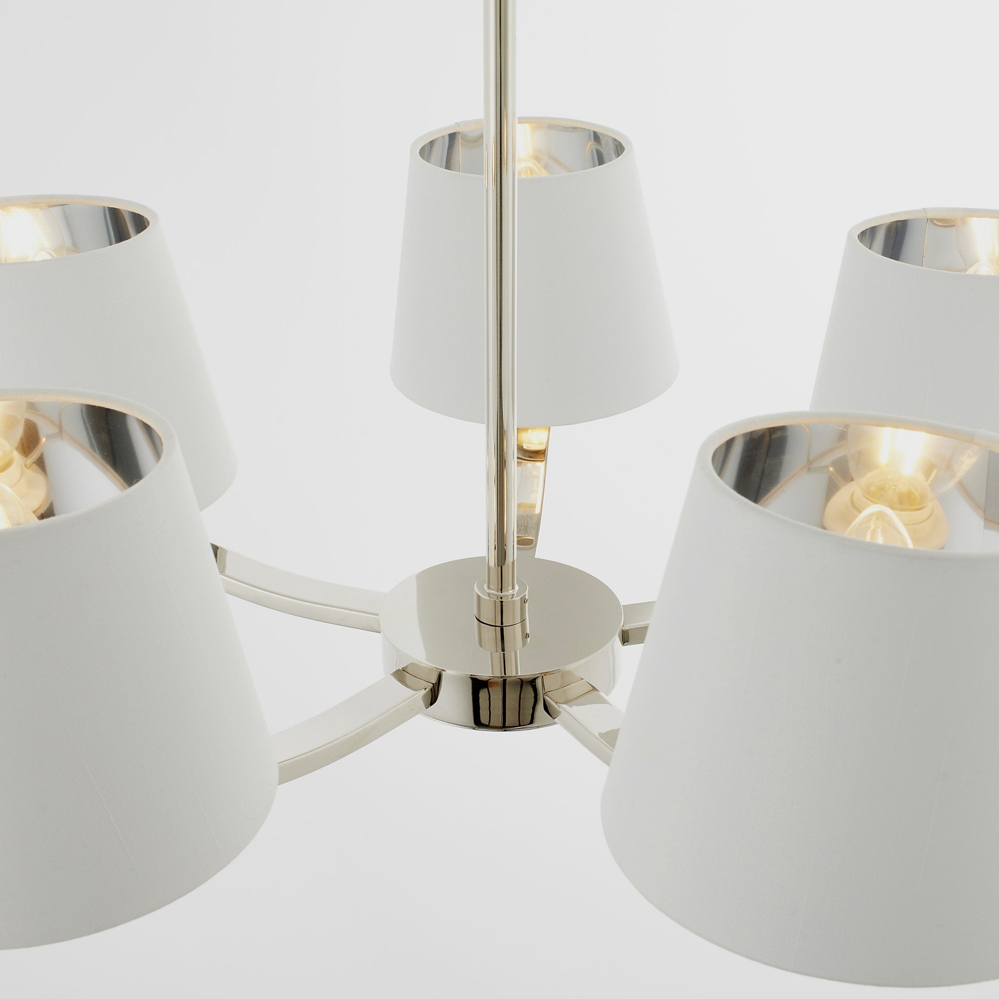 Endon Harvey 5 Light Pendant - Bright Nickel Plate & Vintage White Fabric