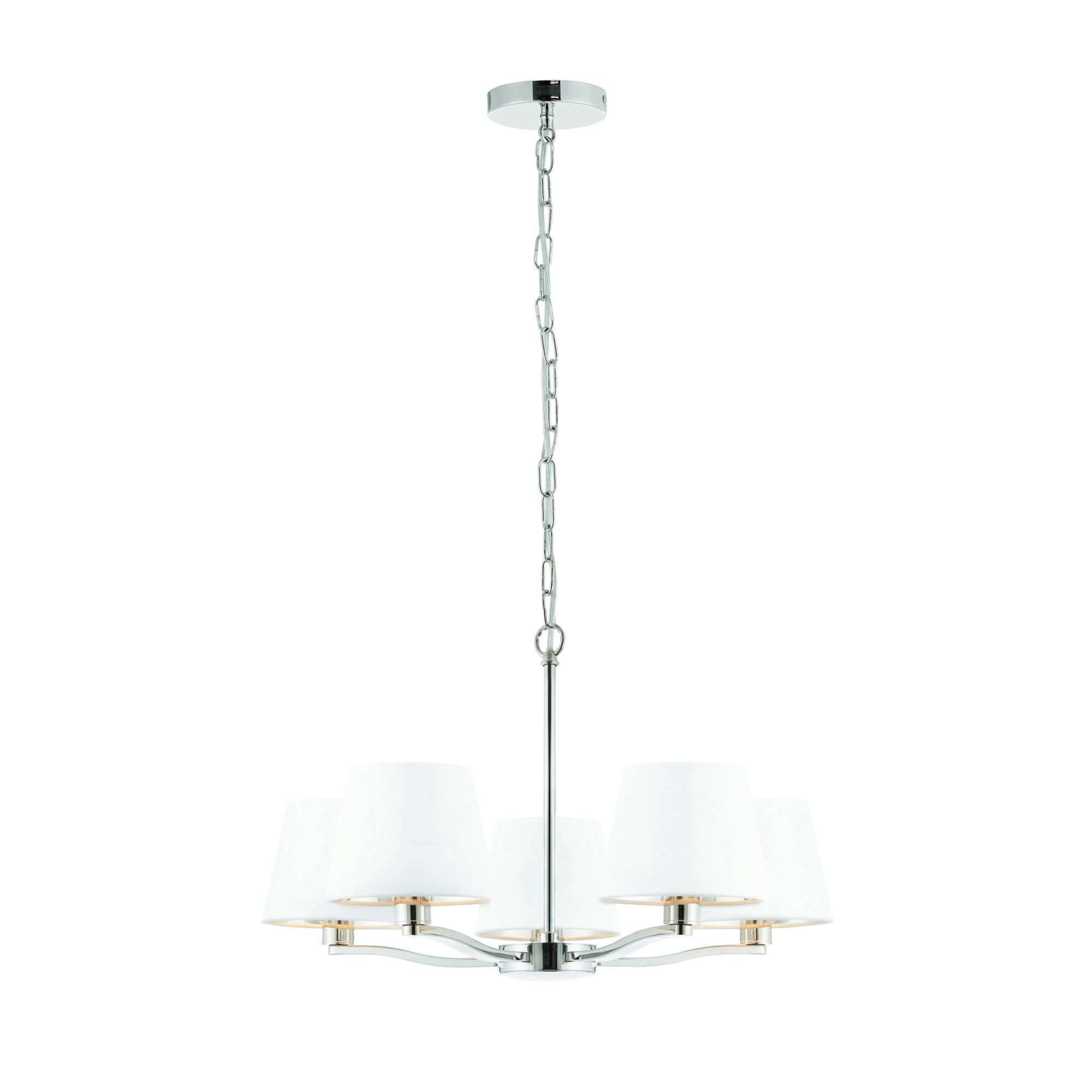 Endon Harvey 5 Light Pendant - Bright Nickel Plate & Vintage White Fabric