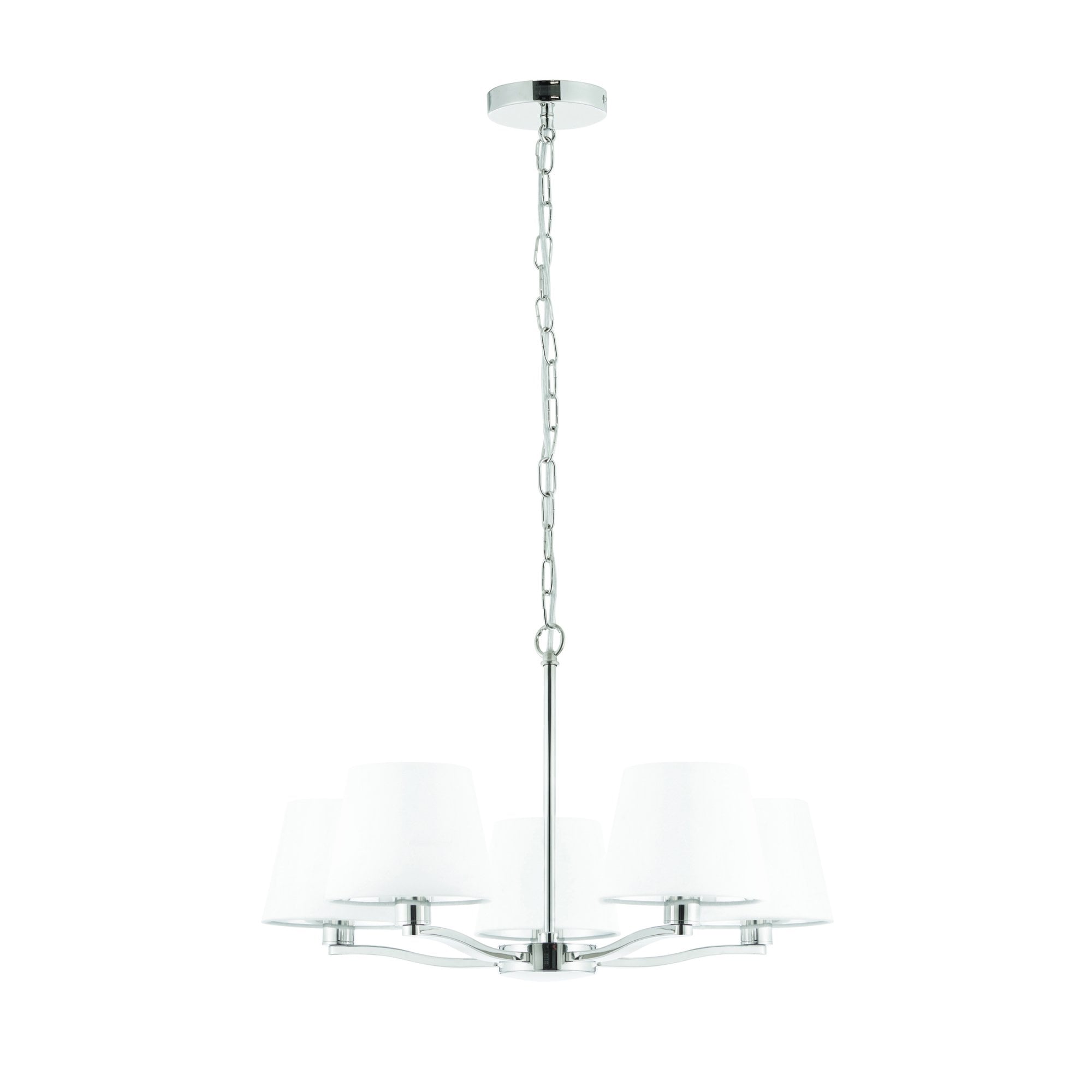 Endon Harvey 5 Light Pendant - Bright Nickel Plate & Vintage White Fabric