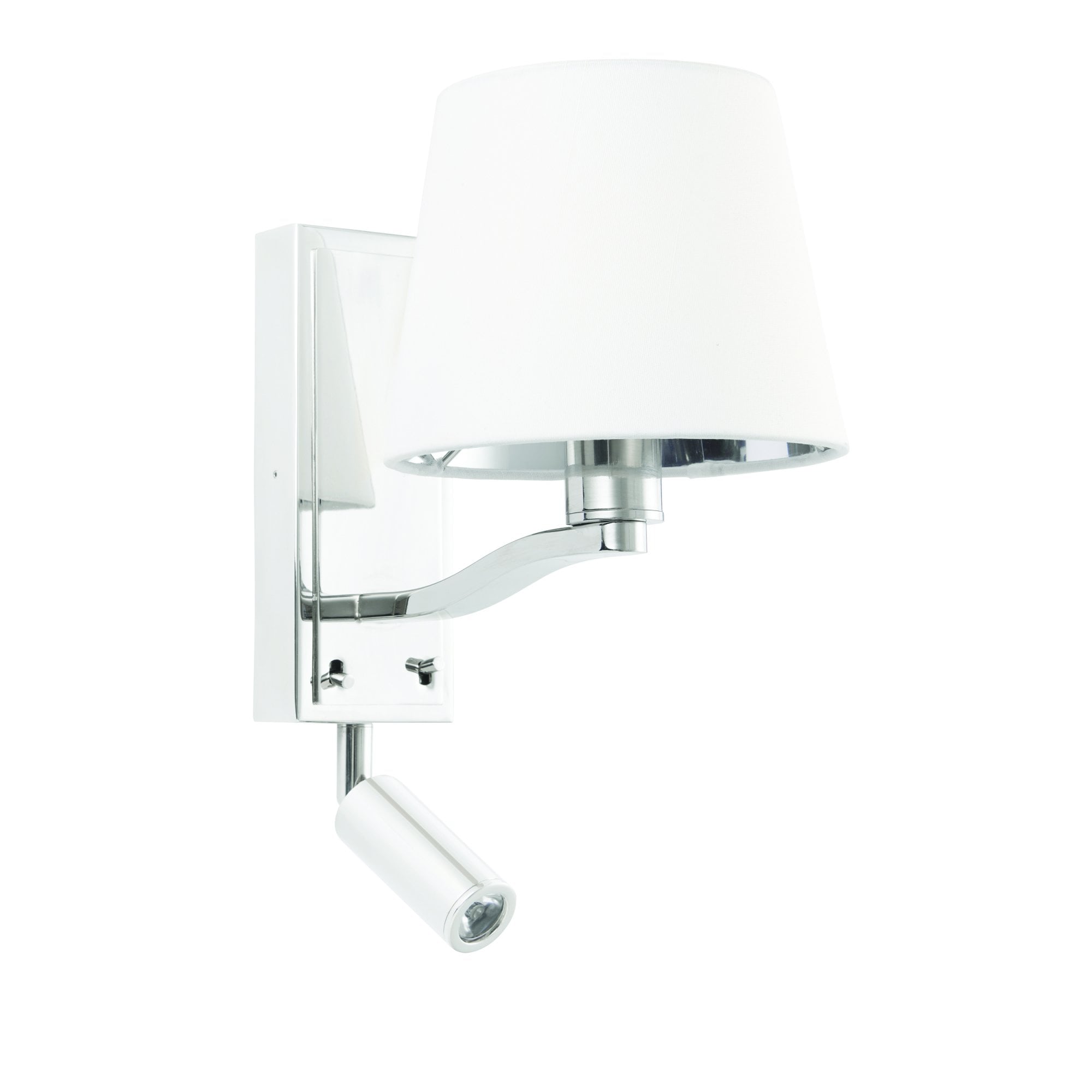 Endon Harvey Single Light Wall Light - Bright Nickel Plate & Vintage White Fabric & Reading Light