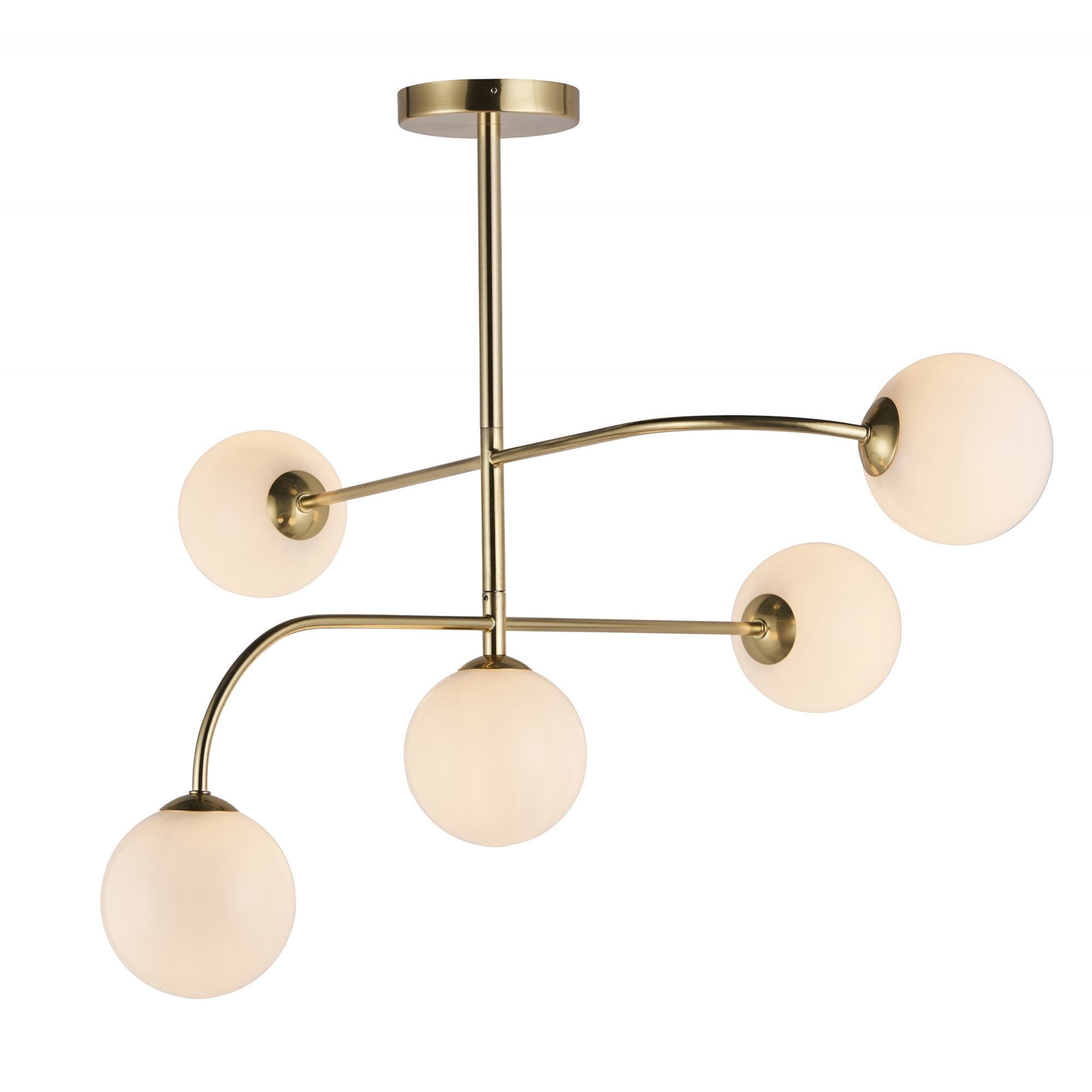 Endon Otto 5 Light Semi Flush Fitting - Satin Brass Plate & Opal Glass