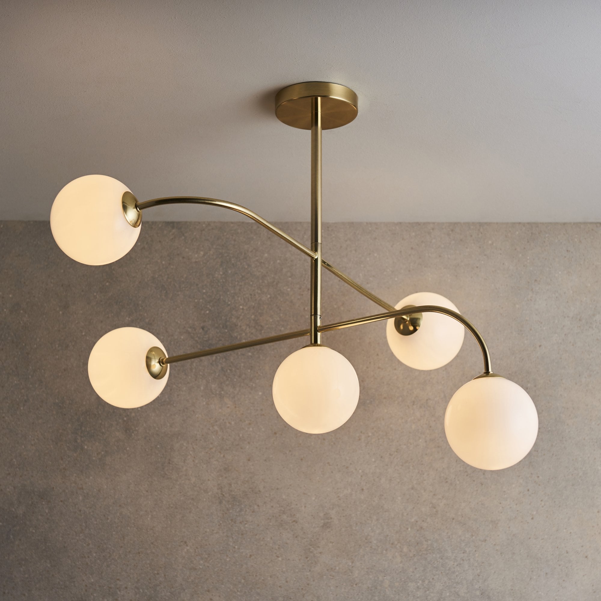 Endon Otto 5 Light Semi Flush Fitting - Satin Brass Plate & Opal Glass