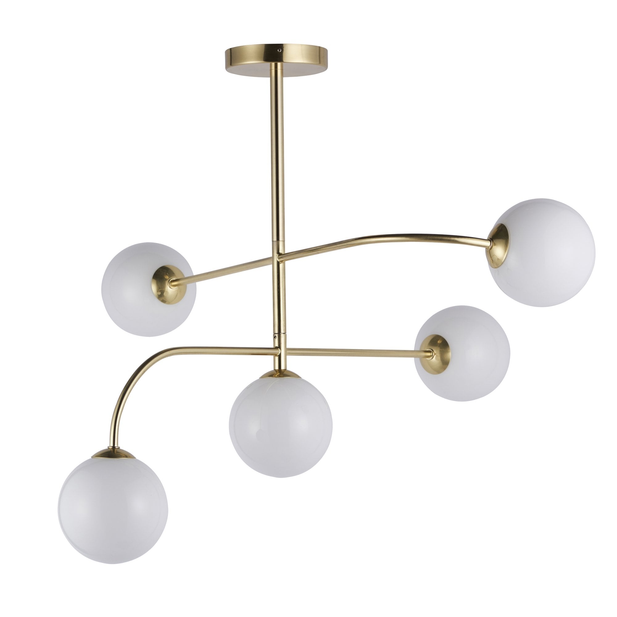 Endon Otto 5 Light Semi Flush Fitting - Satin Brass Plate & Opal Glass