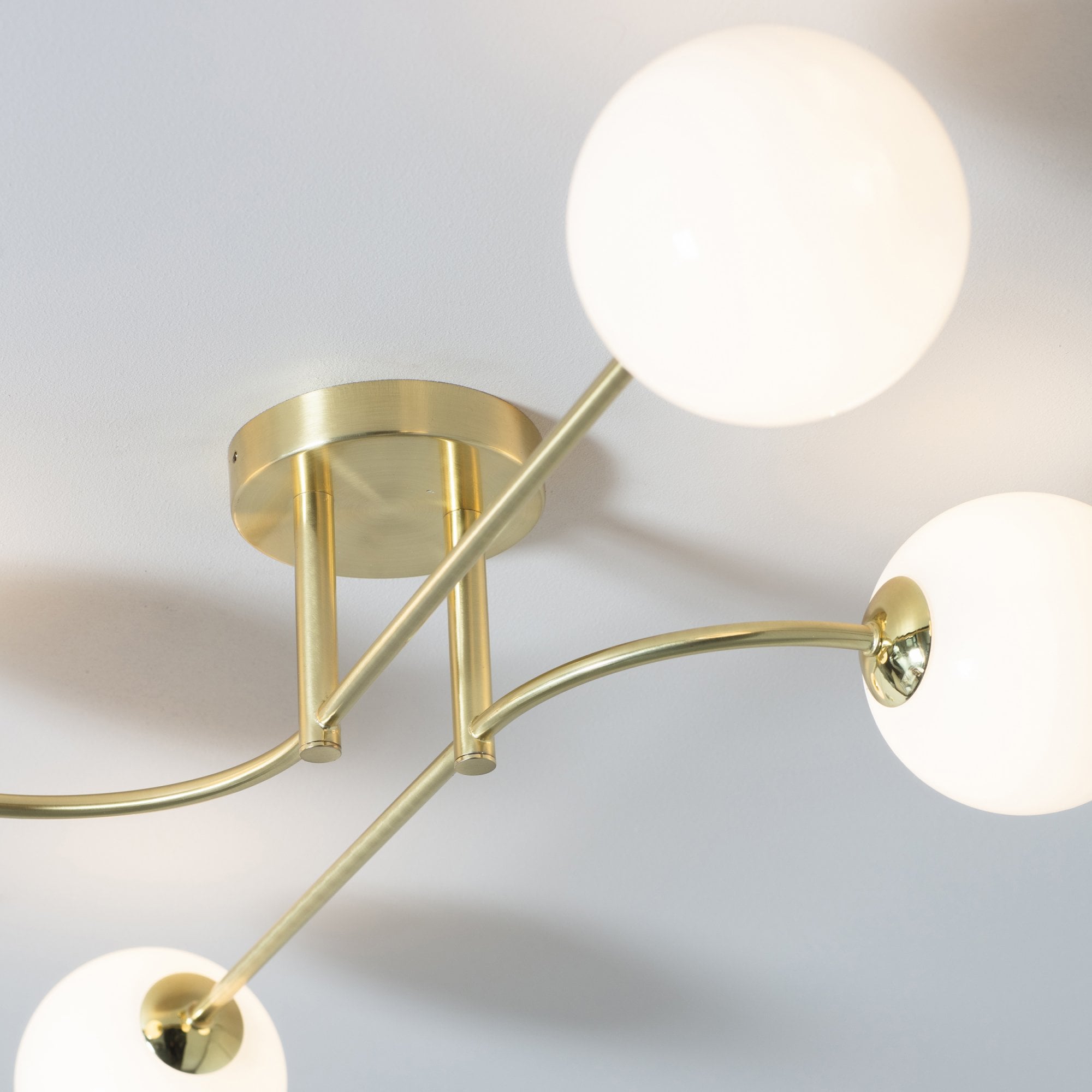 Endon Otto 4 Light Semi Flush Fitting - Satin Brass Plate & Opal Glass