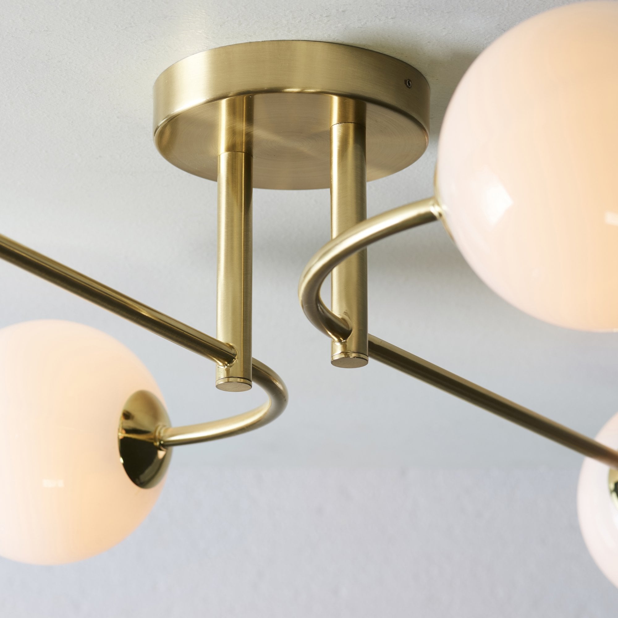 Endon Otto 4 Light Semi Flush Fitting - Satin Brass Plate & Opal Glass
