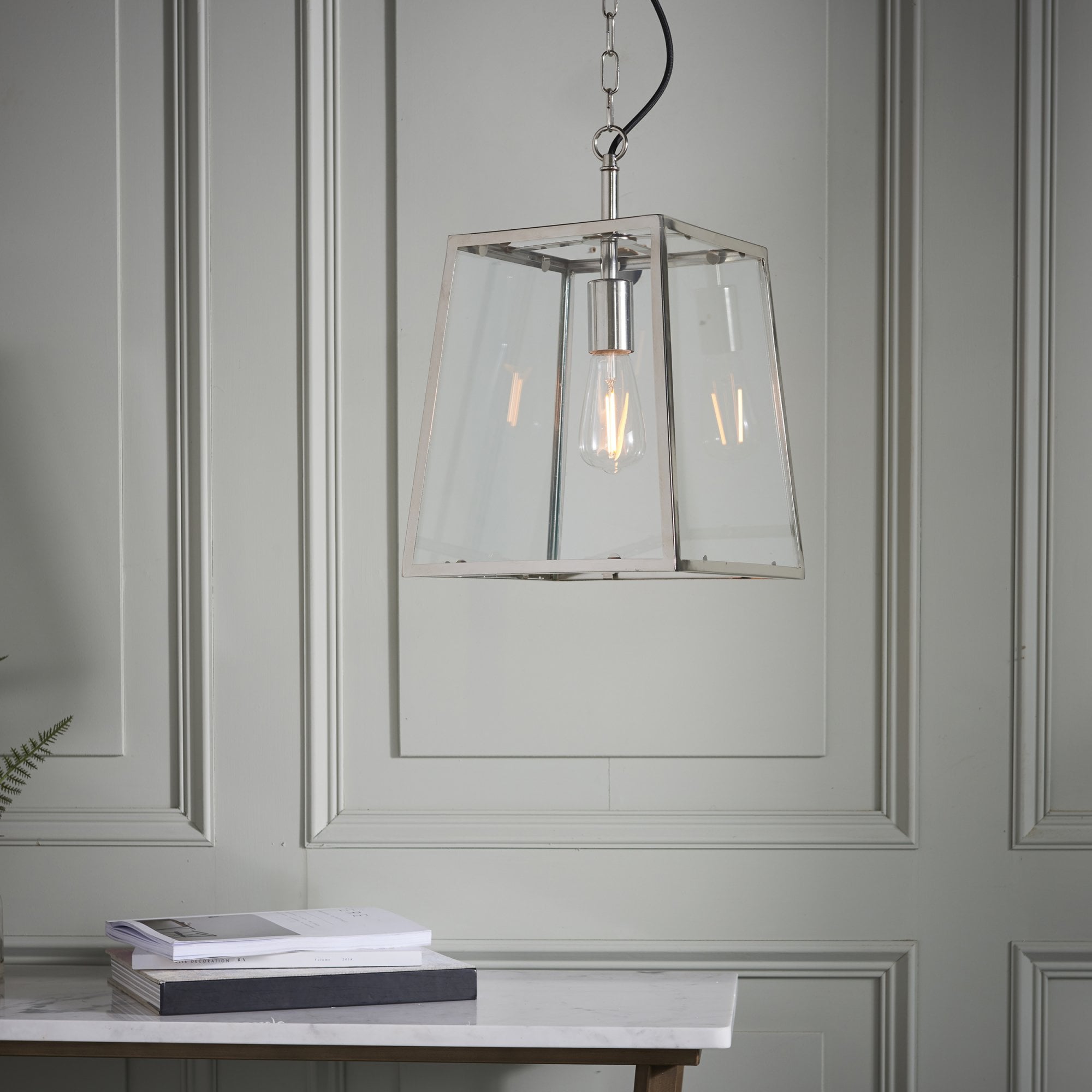 Endon Hurst Single Light Pendant - Bright Nickel Plate & Clear Glass