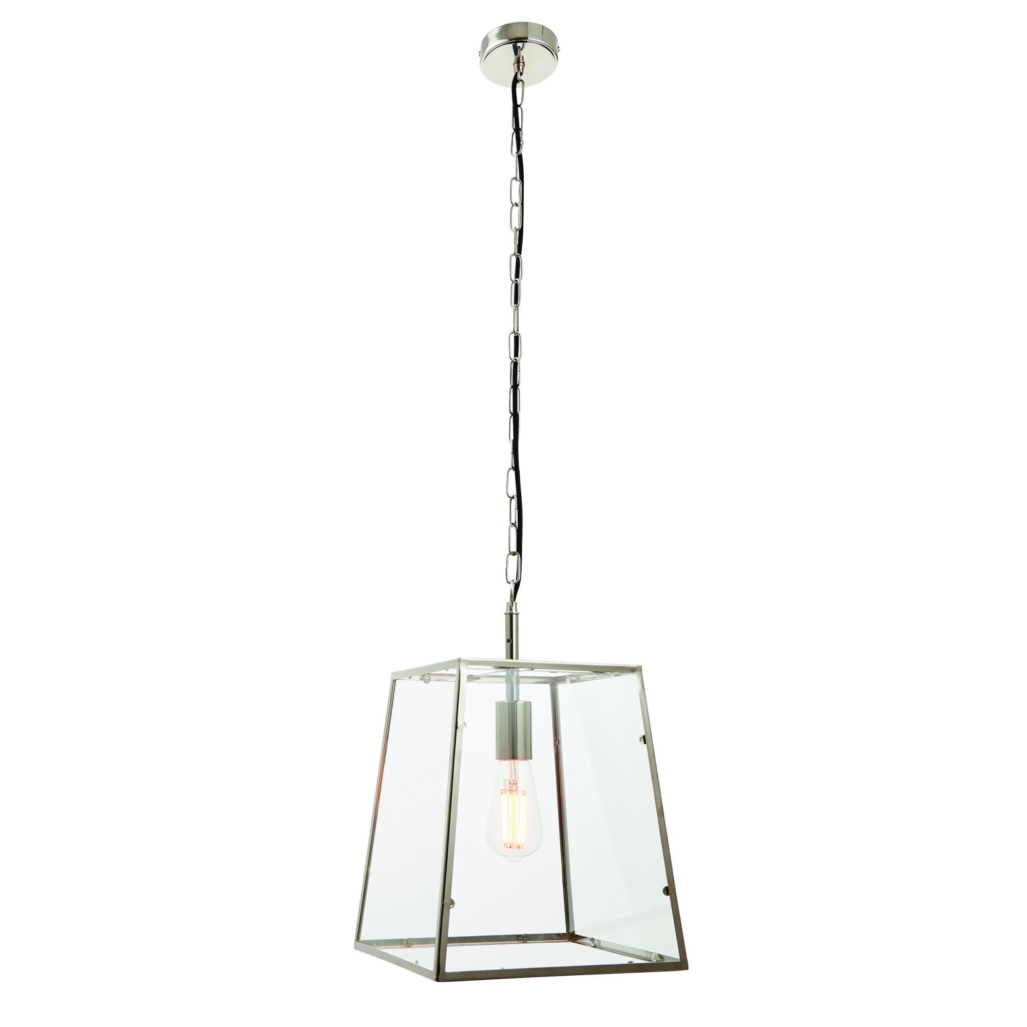 Endon Hurst Single Light Pendant - Bright Nickel Plate & Clear Glass
