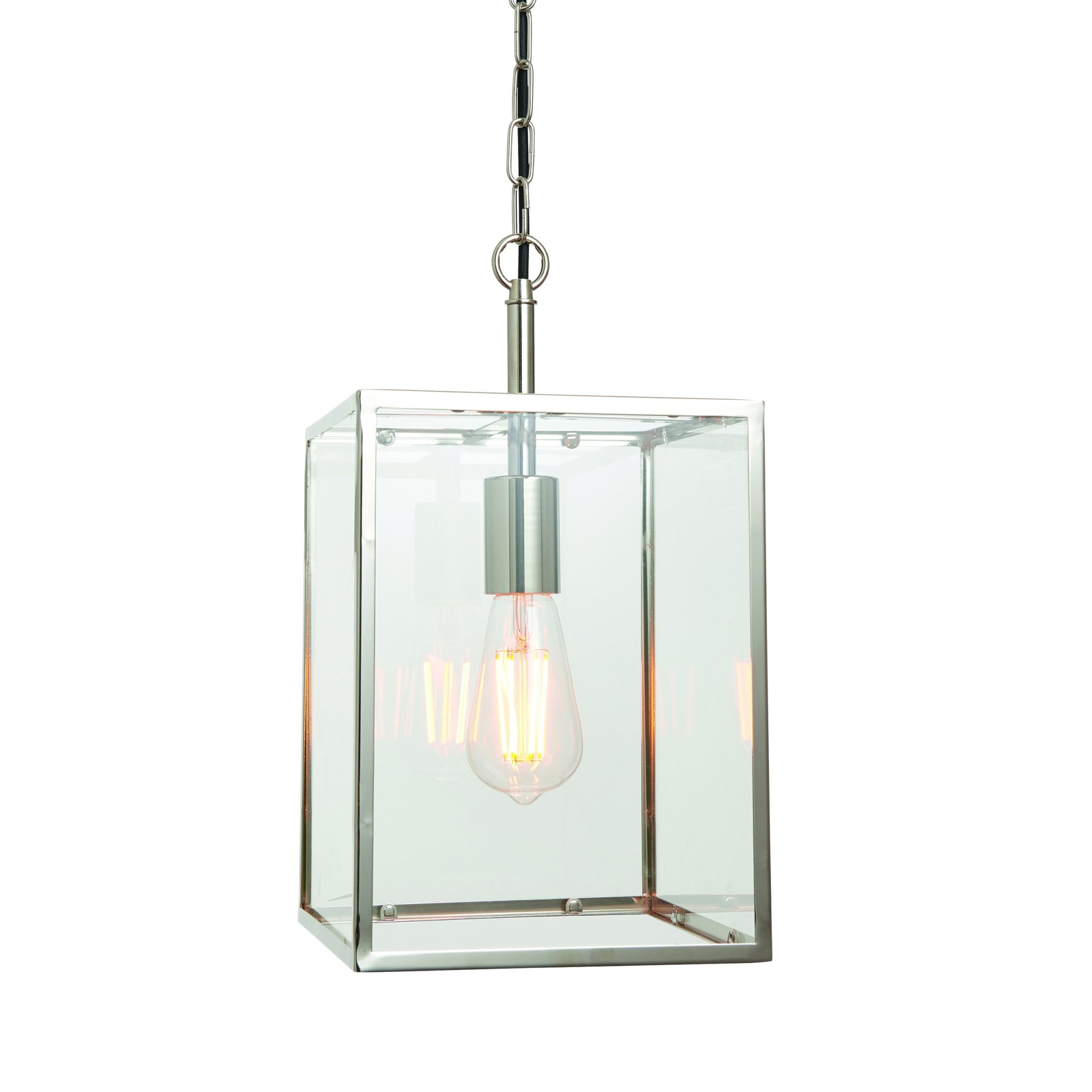 Endon Hadden Single Light Pendant - Bright Nickel Plate & Clear Glass