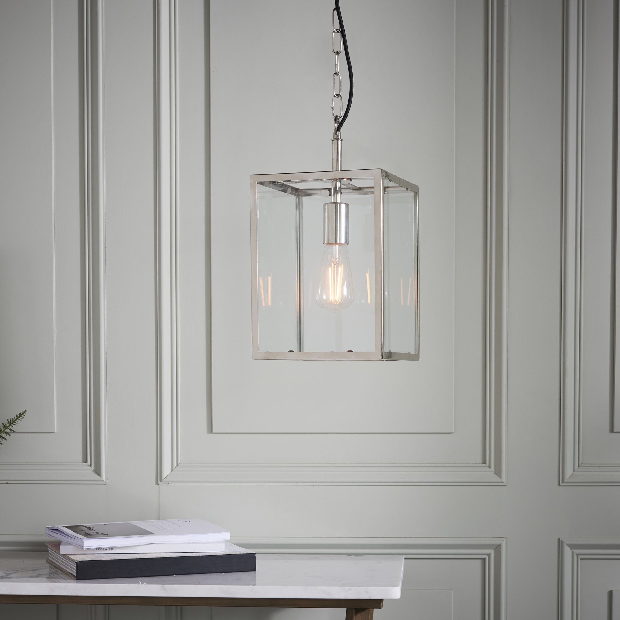 Endon Hadden Single Light Pendant - Bright Nickel Plate & Clear Glass