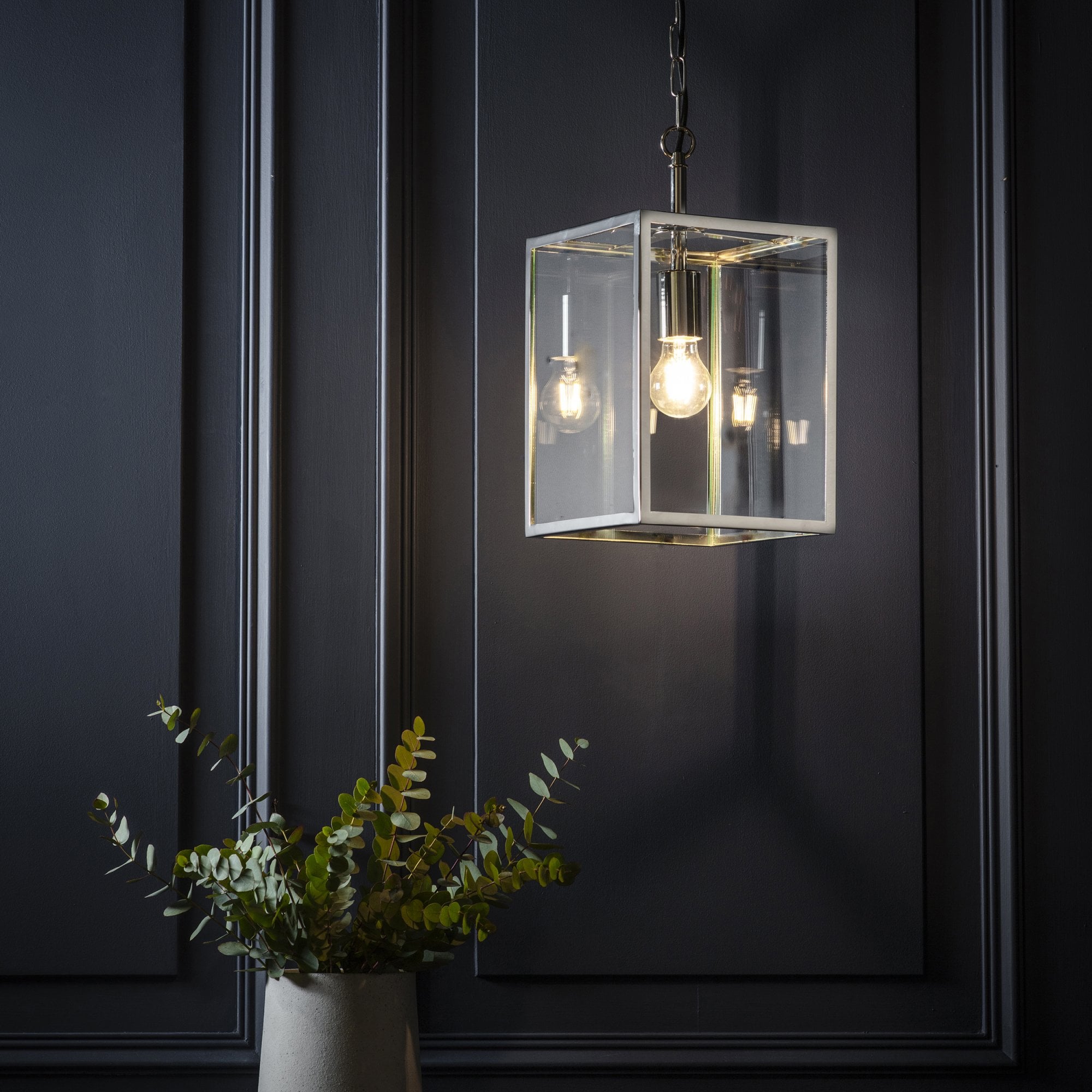 Endon Hadden Single Light Pendant - Bright Nickel Plate & Clear Glass