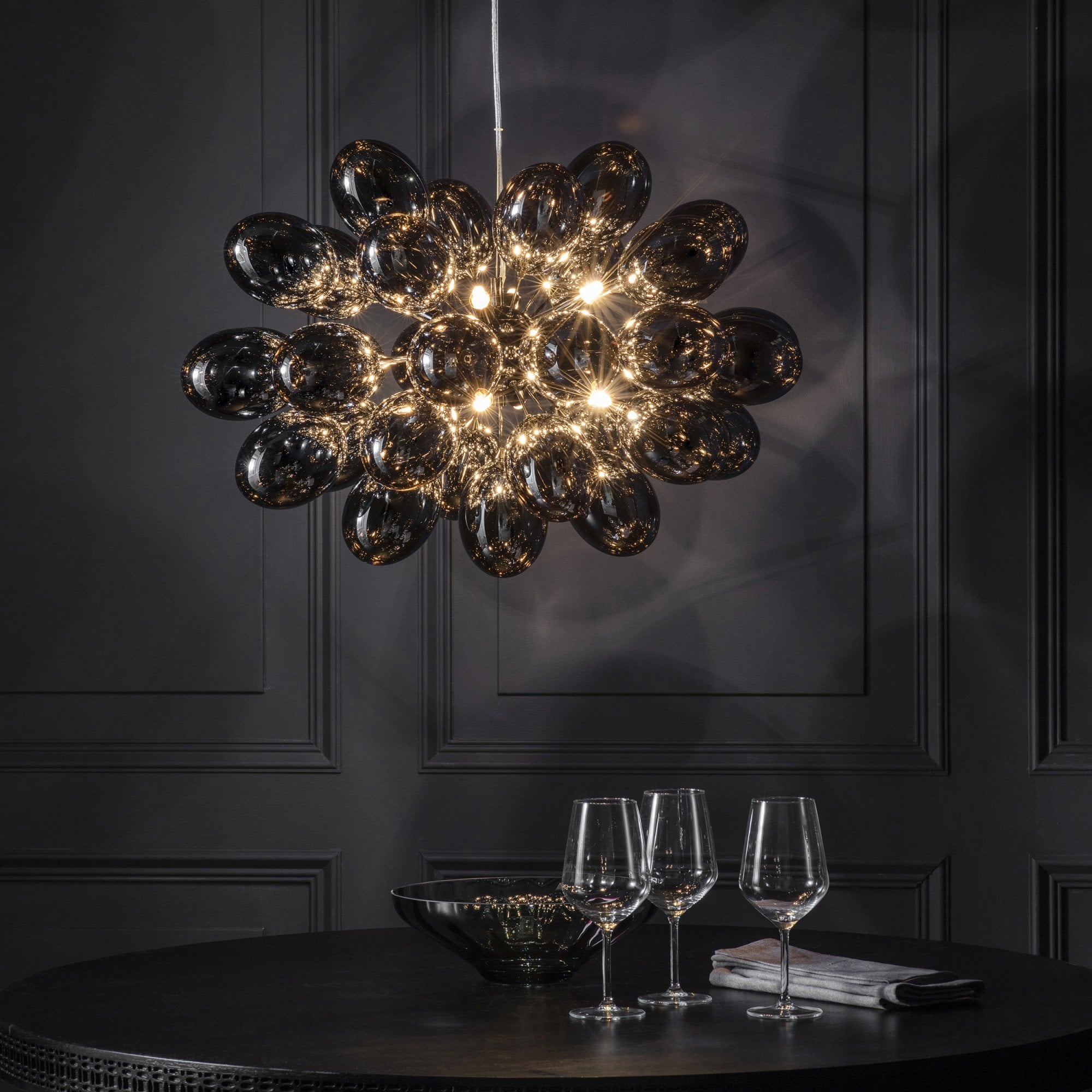 Endon Infinity 8 Light Pendant - Black Chrome Plate & Smoked Mirror Glass