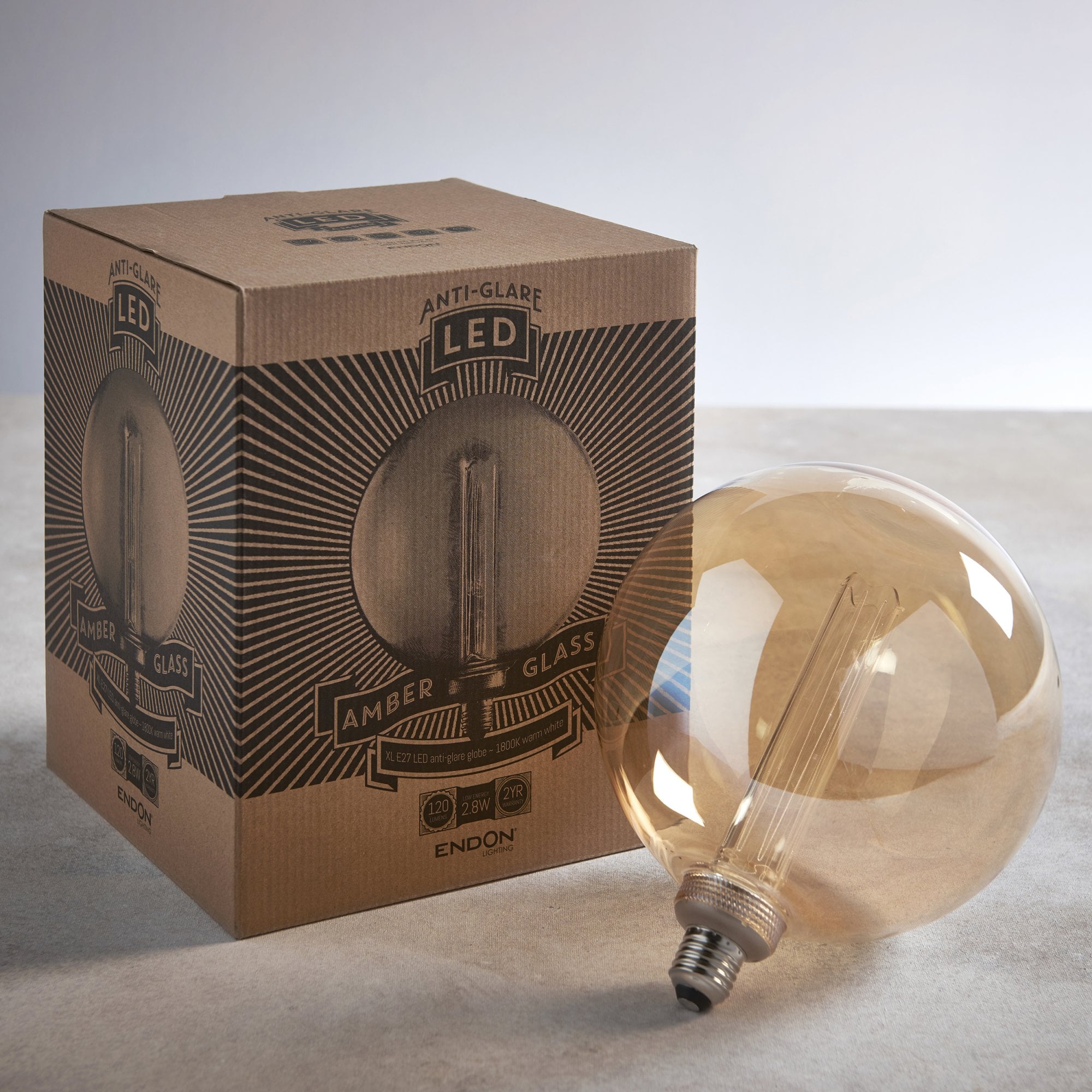 Endon Globe Single E27 LED 2.8W Bulb - 1800K - Non-Dimmable - Amber Glass