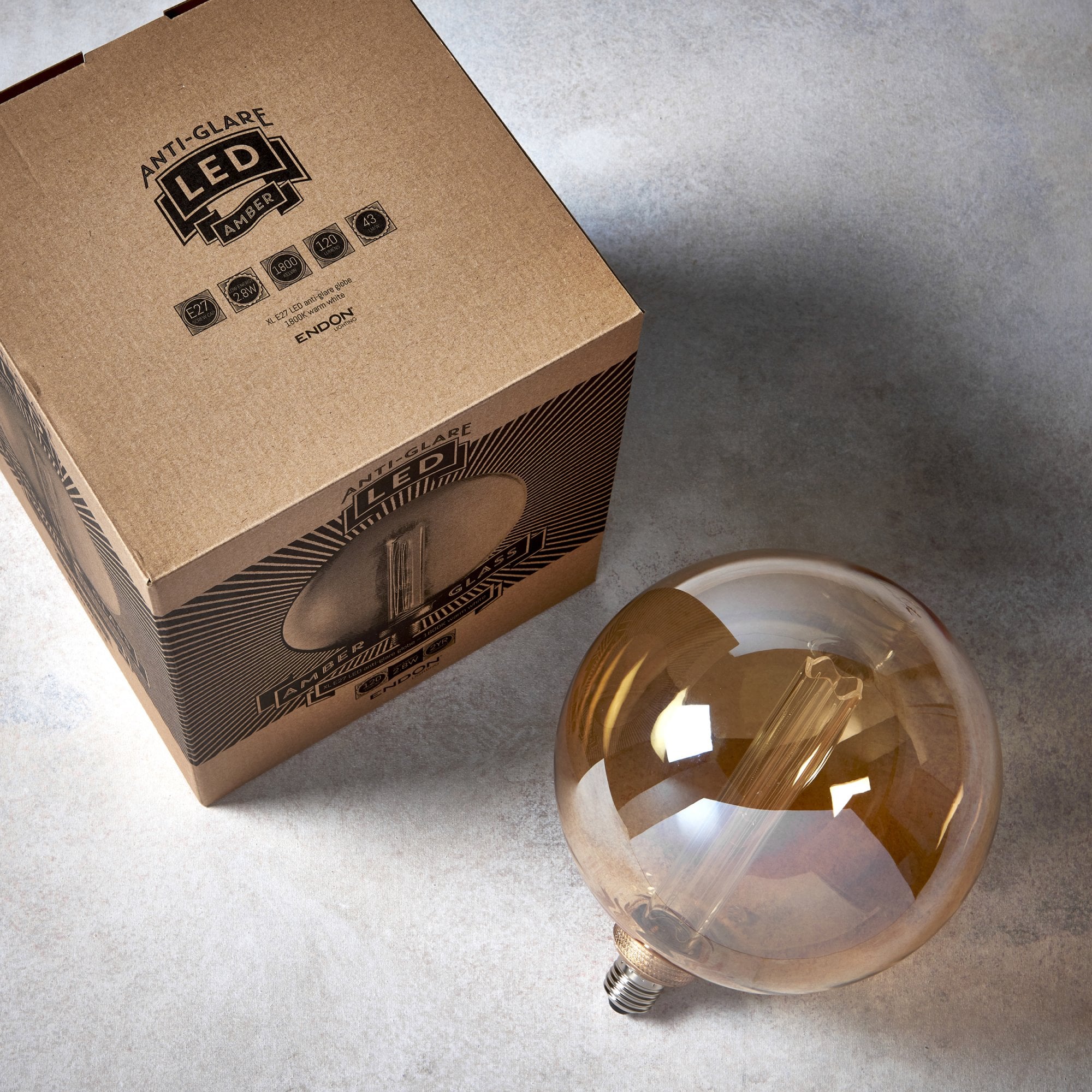 Endon Globe Single E27 LED 2.8W Bulb - 1800K - Non-Dimmable - Amber Glass