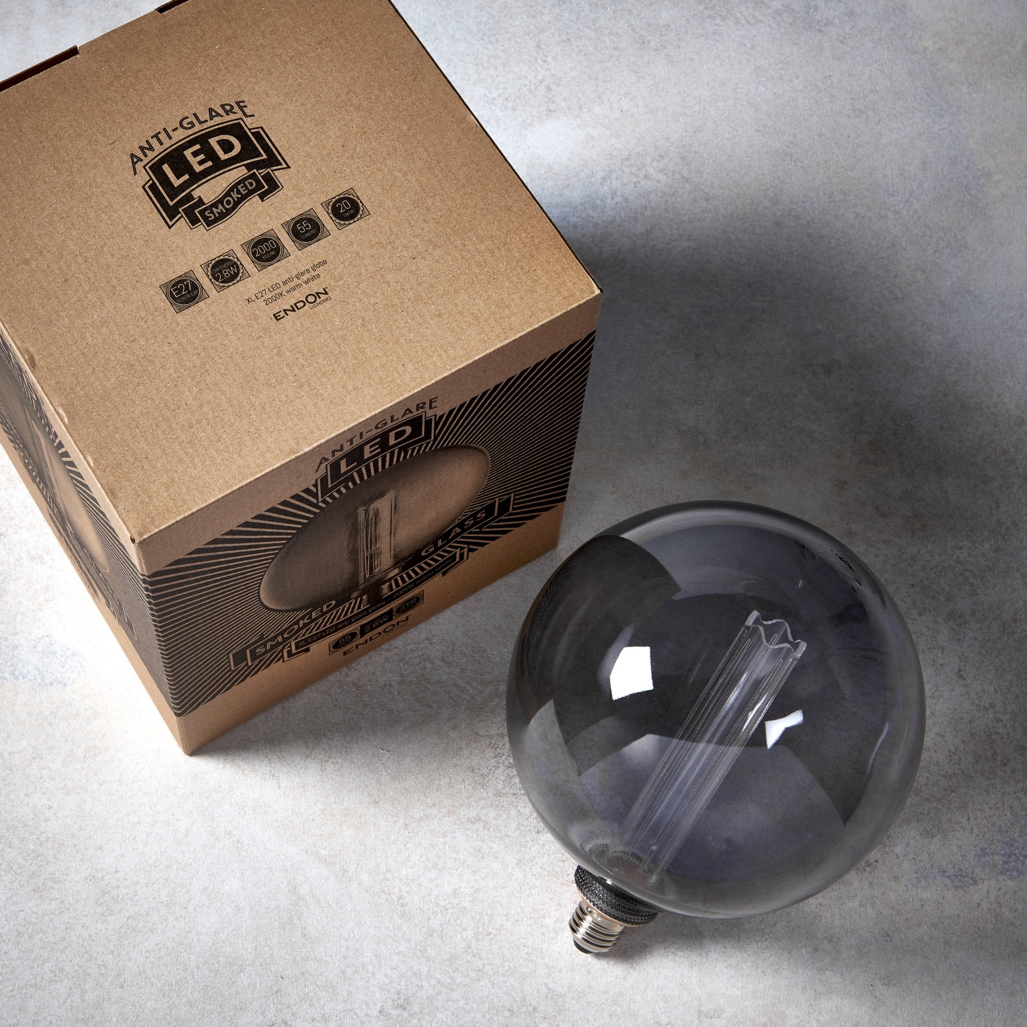 Endon Globe Single E27 LED 2.8W Bulb - 2000K - Non-Dimmable - Smoked Glass