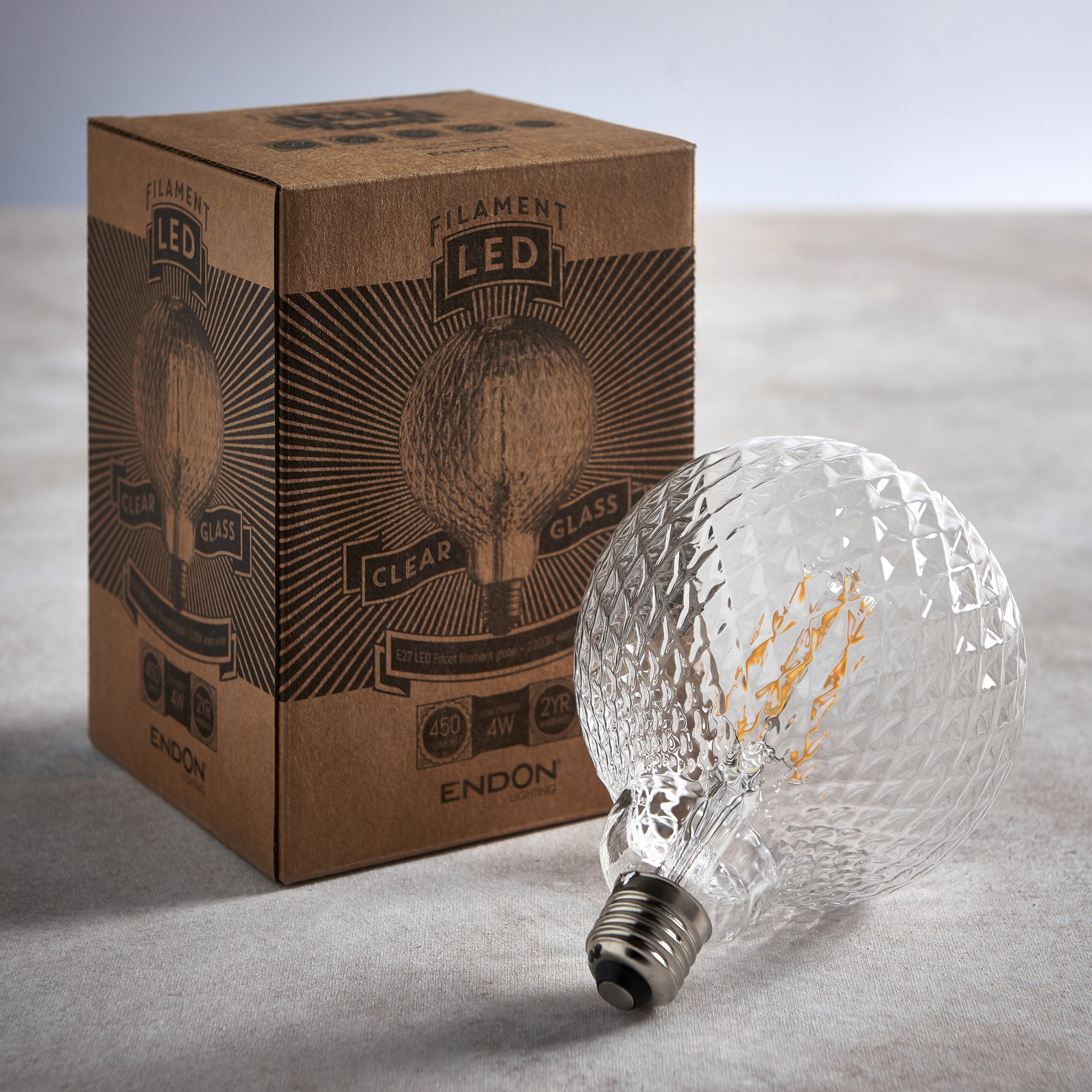 Endon Facet Single E27 LED 4W Bulb - 2200K - Non-Dimmable - Clear Glass