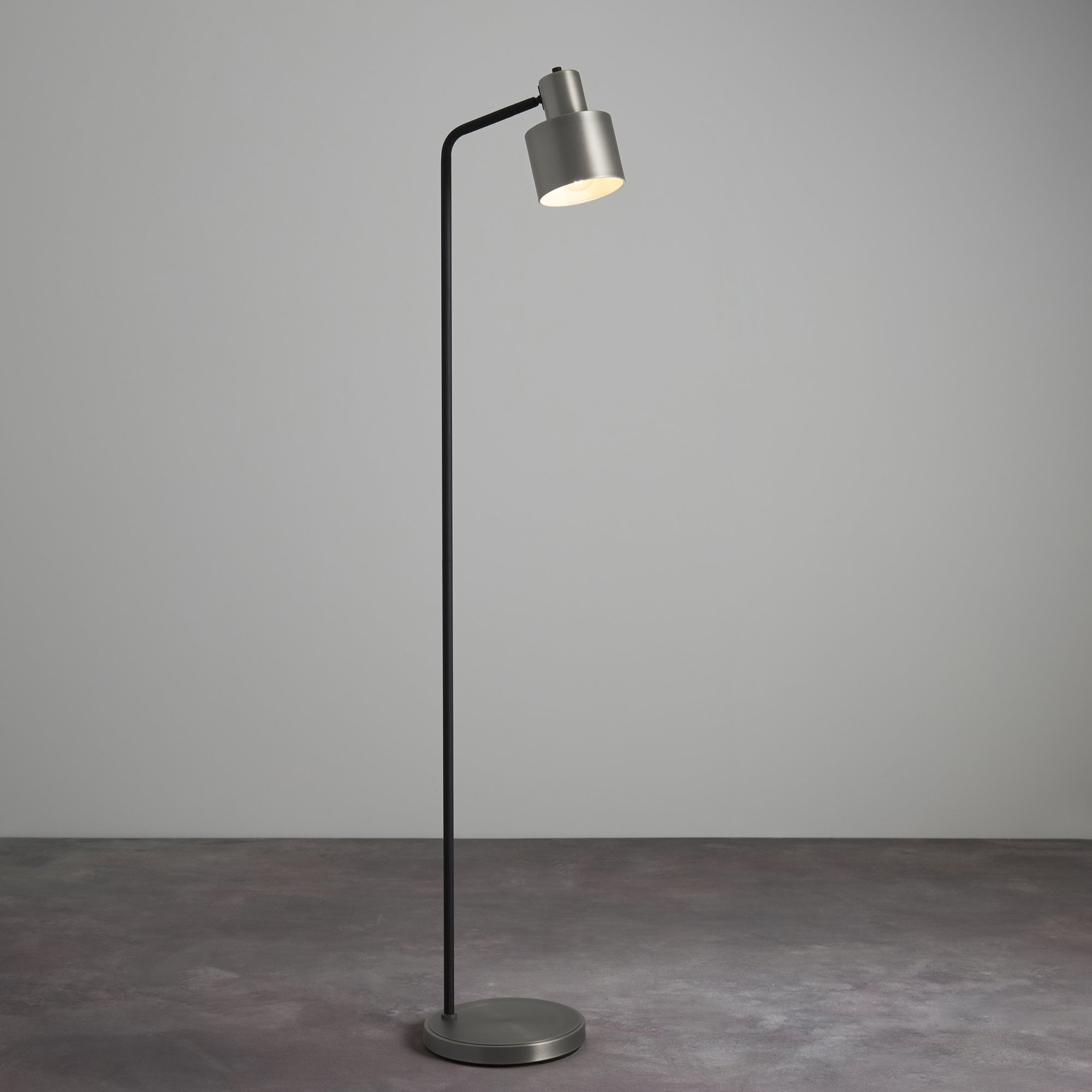 Endon Mayfield Task Single Light Floor Lamp - Brushed Silver Plate Finish & Matt Black