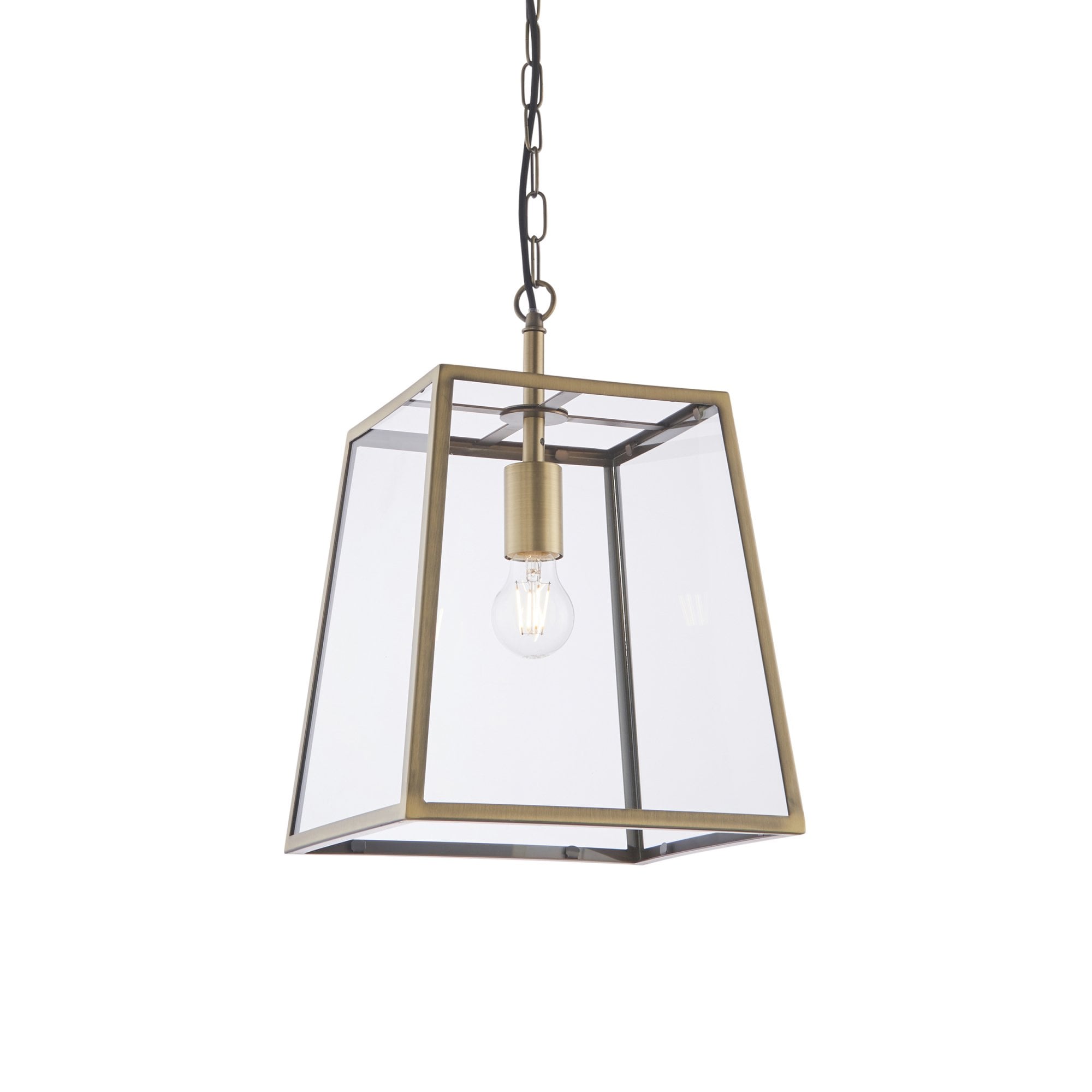 Endon Hurst Single Light Pendant - Matt Antique Brass Plate & Clear Glass
