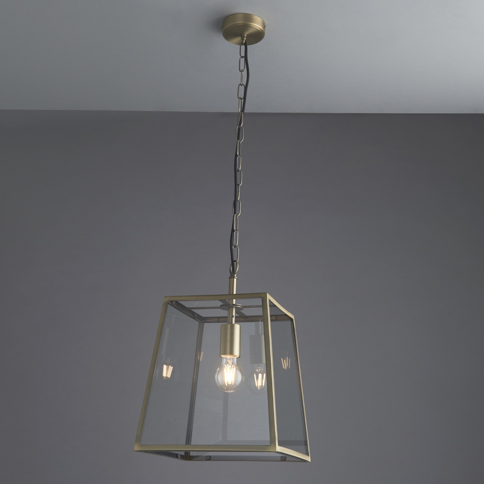 Endon Hurst Single Light Pendant - Matt Antique Brass Plate & Clear Glass