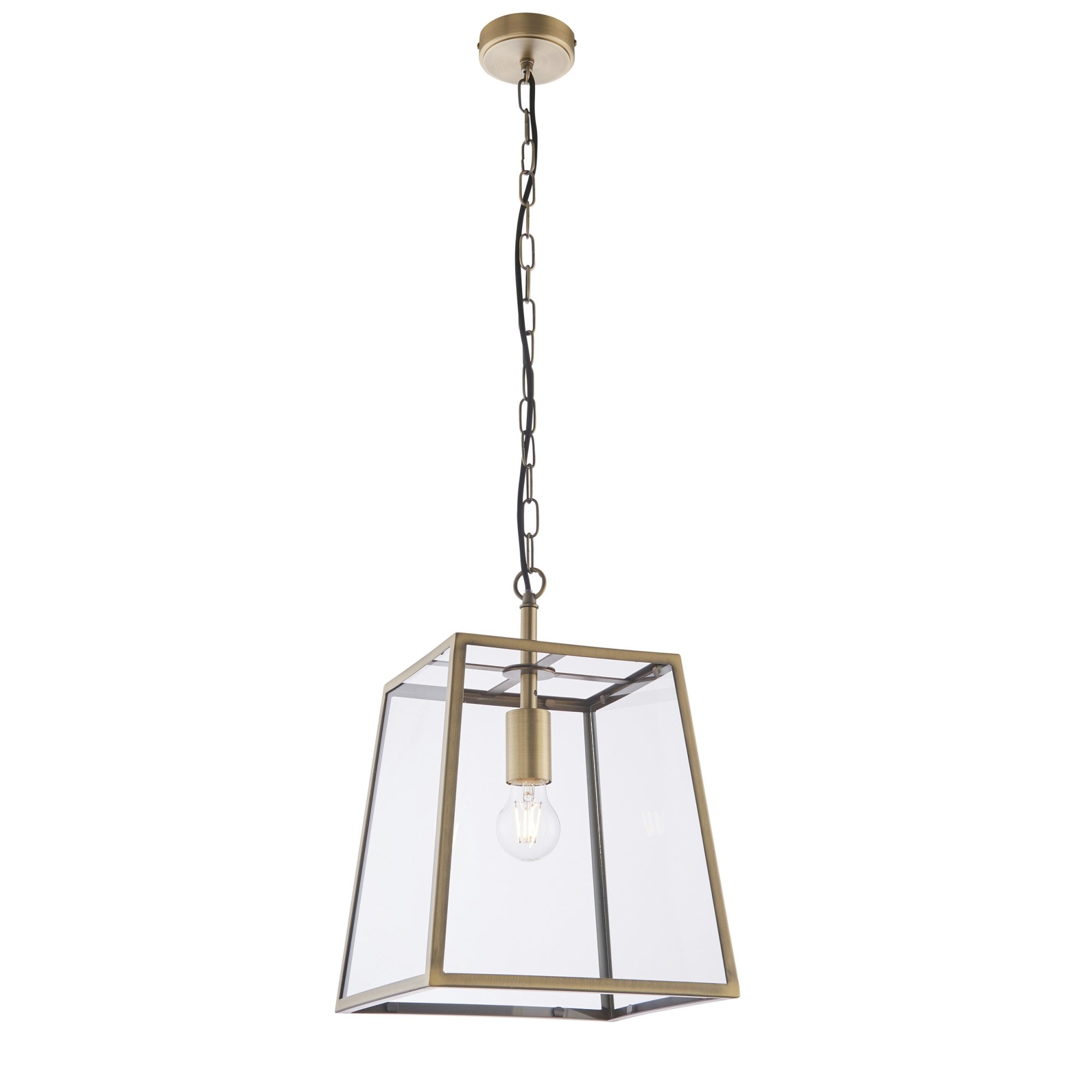 Endon Hurst Single Light Pendant - Matt Antique Brass Plate & Clear Glass