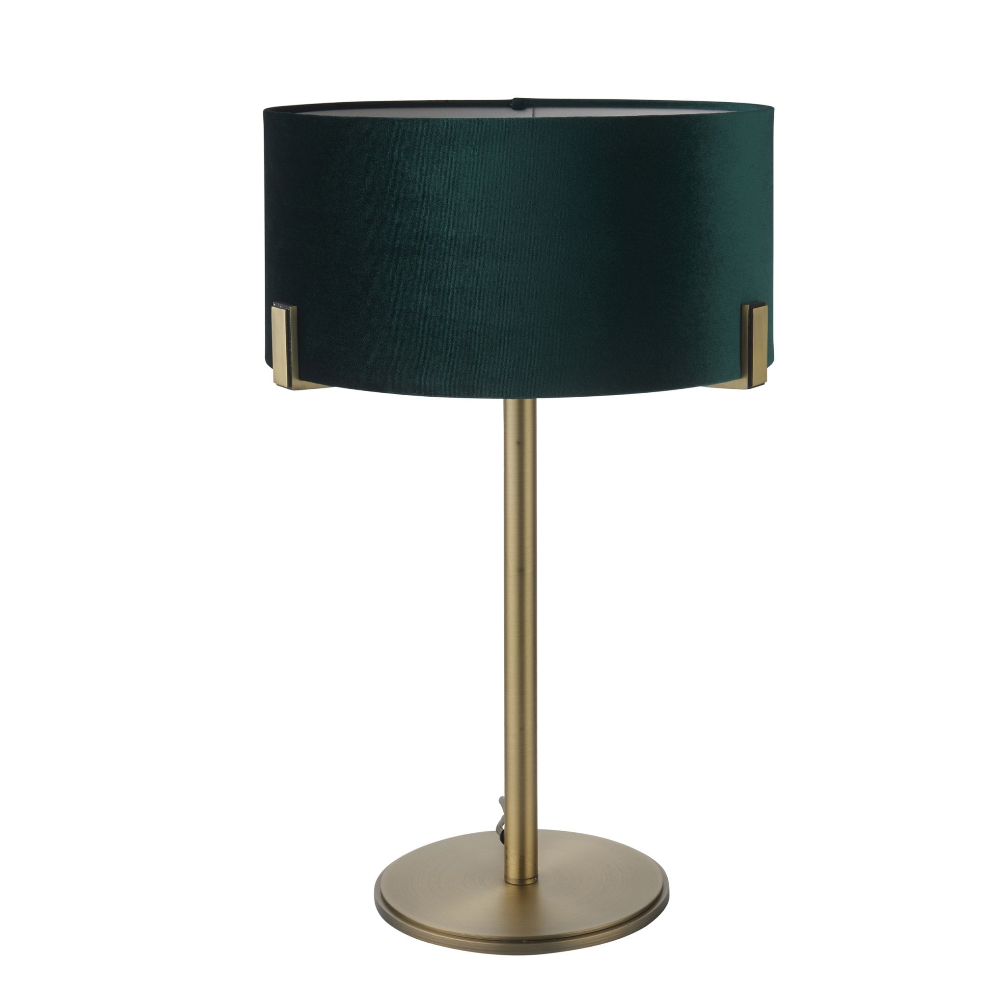 Endon Hayfield Single Light Table Lamp - Matt Antique Brass Plate & Green Velvet