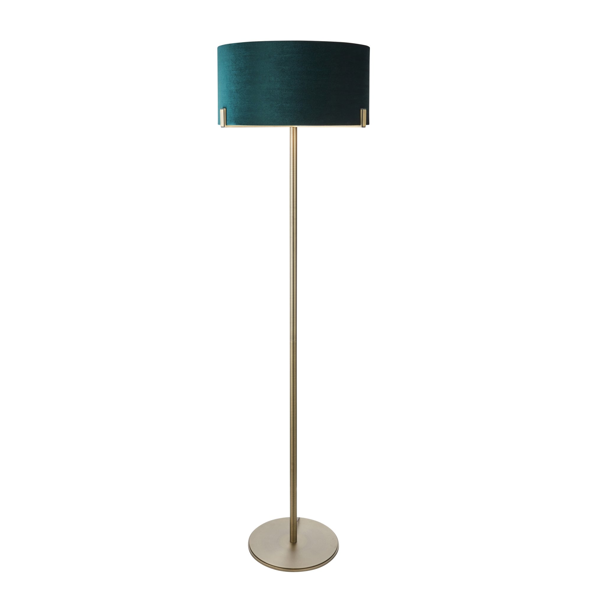 Endon Hayfield Single Light Floor Lamp - Matt Antique Brass Plate & Green Velvet