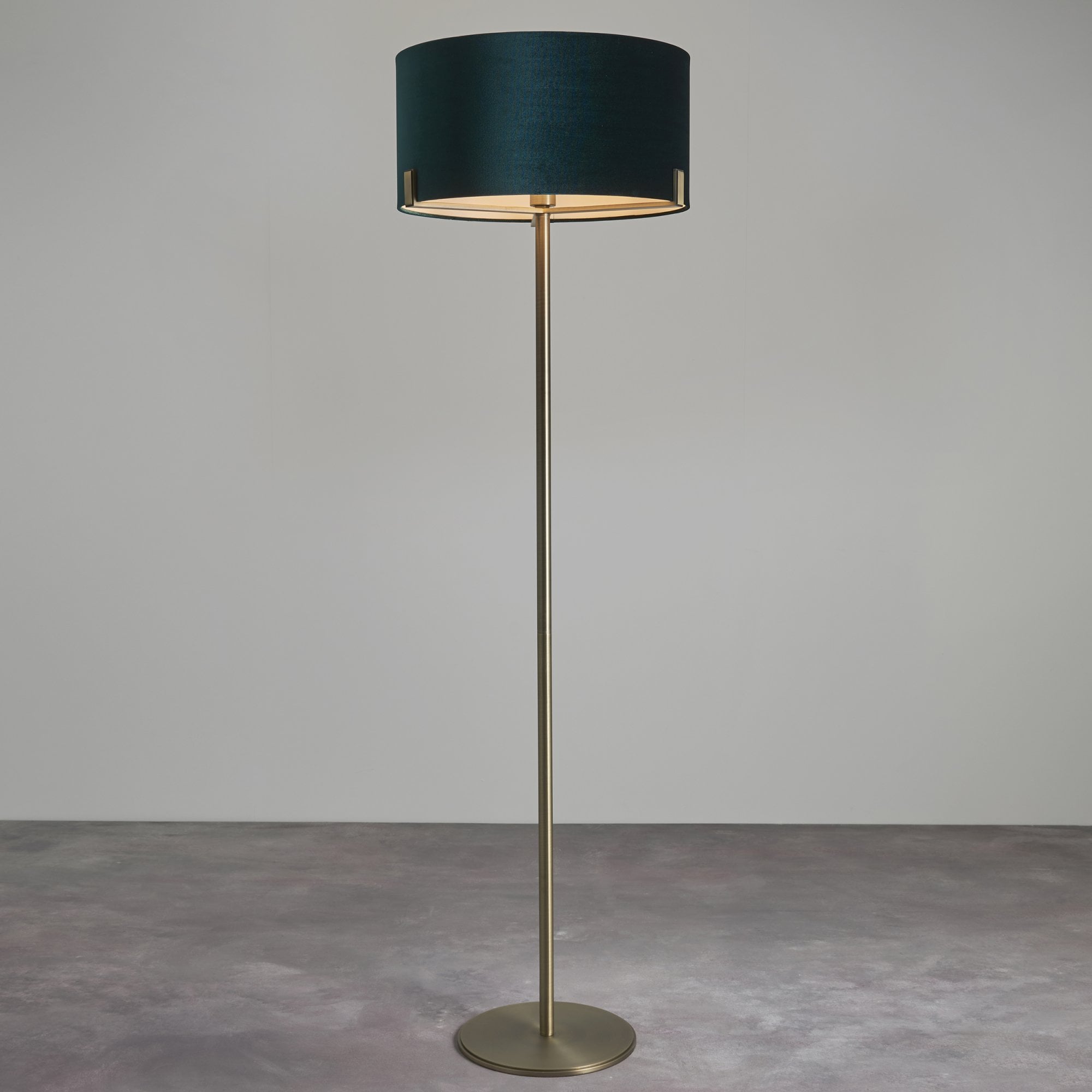 Endon Hayfield Single Light Floor Lamp - Matt Antique Brass Plate & Green Velvet