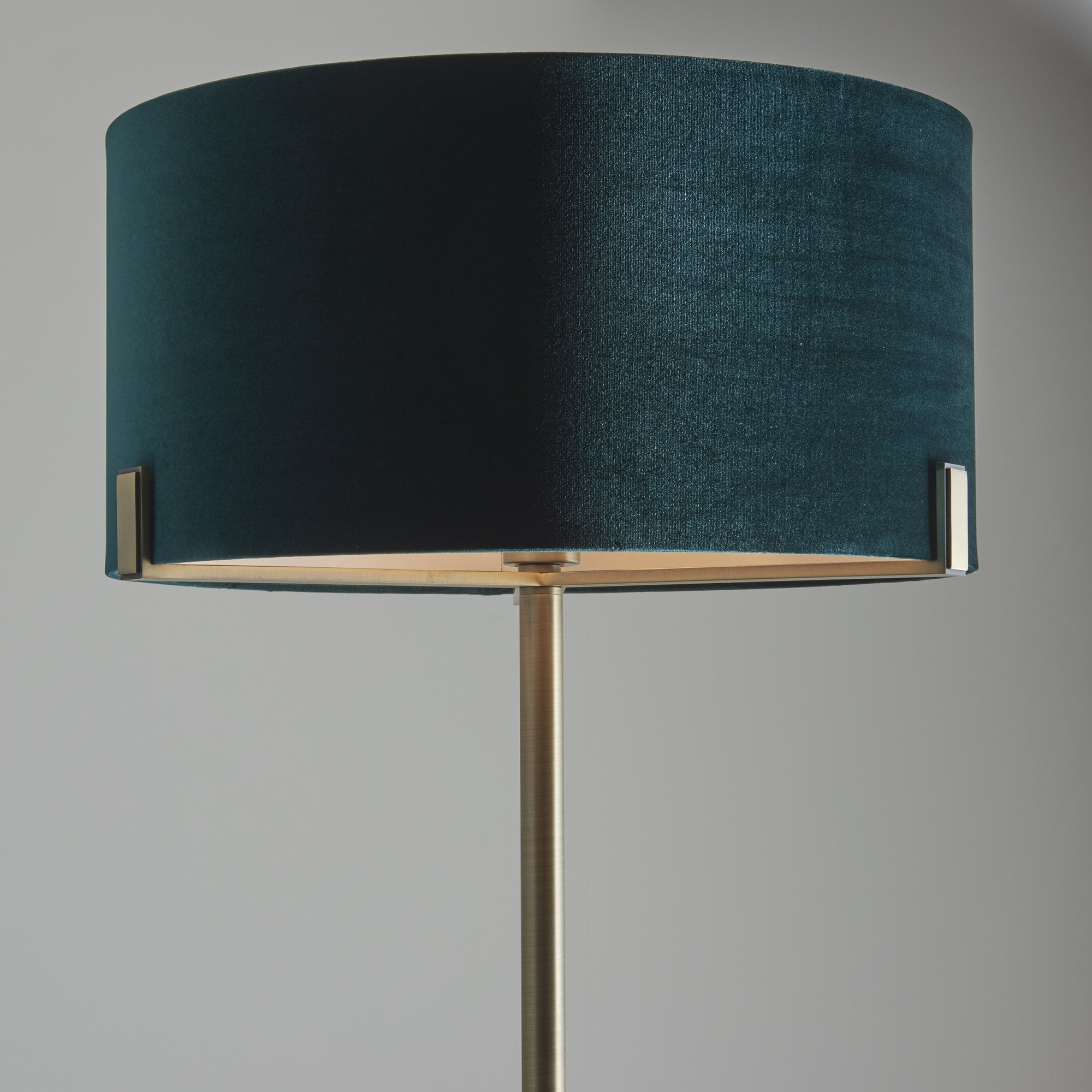 Endon Hayfield Single Light Floor Lamp - Matt Antique Brass Plate & Green Velvet