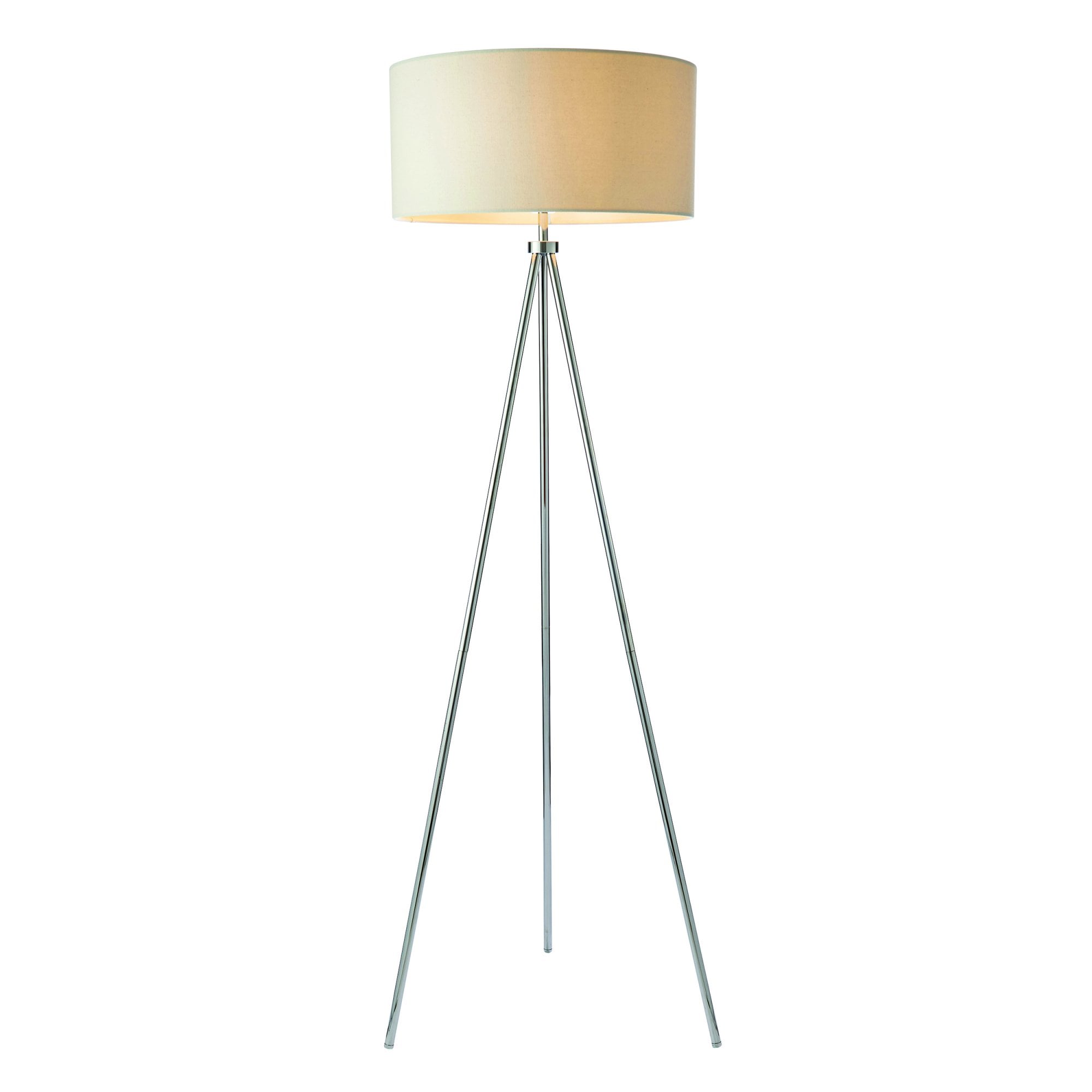 Endon Tri Single Light Floor Lamp - Chrome Plate & Ivory Fabric