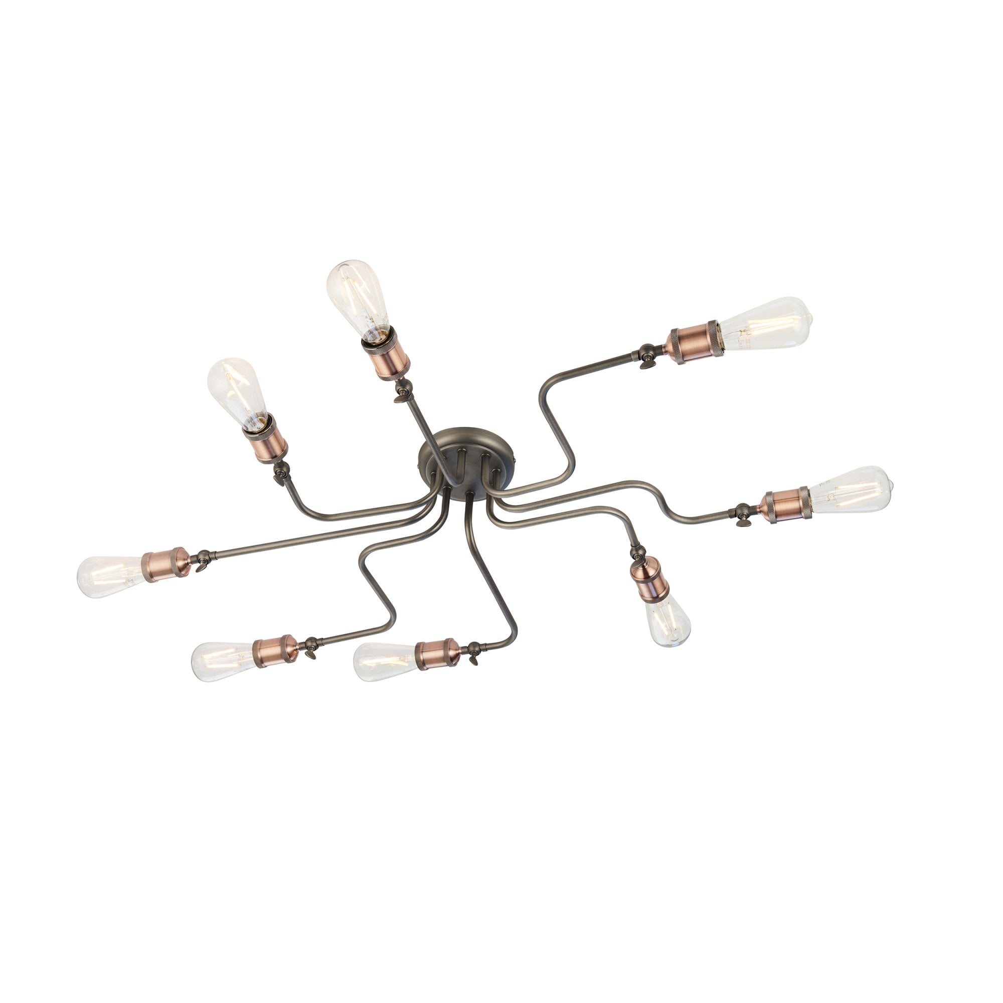 Endon Hal 8 Light Semi Flush Fitting - Aged Copper & Aged Pewter Plate