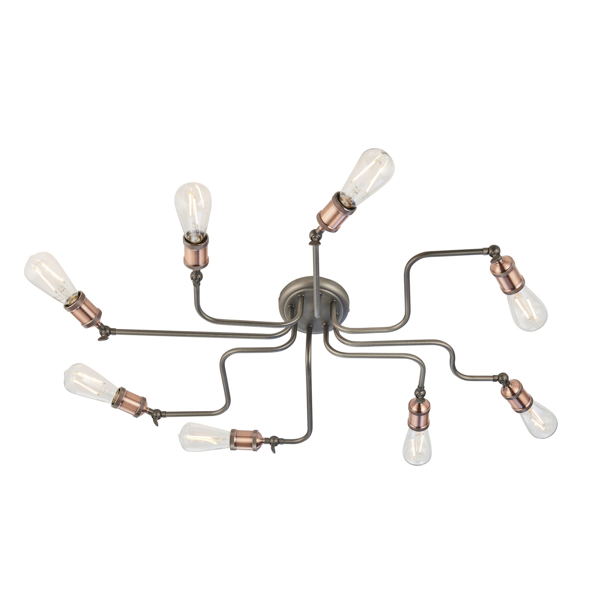 Endon Hal 8 Light Semi Flush Fitting - Aged Copper & Aged Pewter Plate