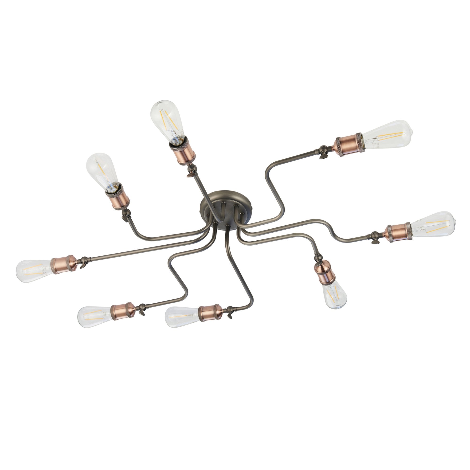 Endon Hal 8 Light Semi Flush Fitting - Aged Copper & Aged Pewter Plate