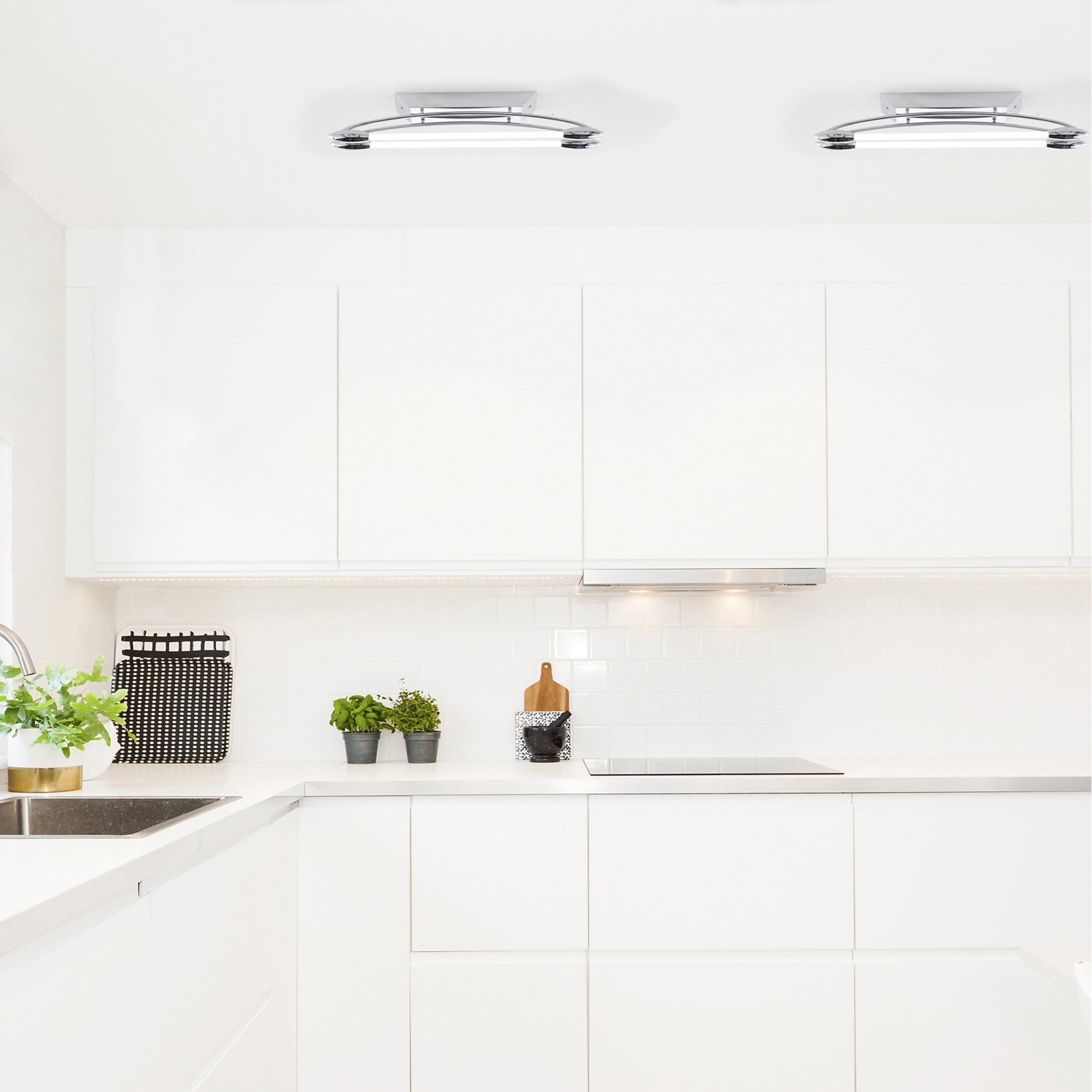 Endon Harper LED 2 Light Small Flush Fitting - Chrome Plate & Opal Glass