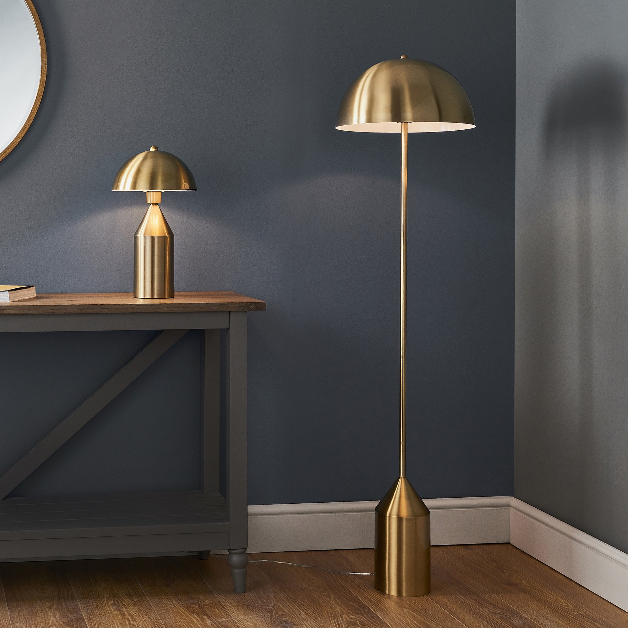 Endon Nova Single Light Table Lamp - Antique Brass Plate & Gloss White