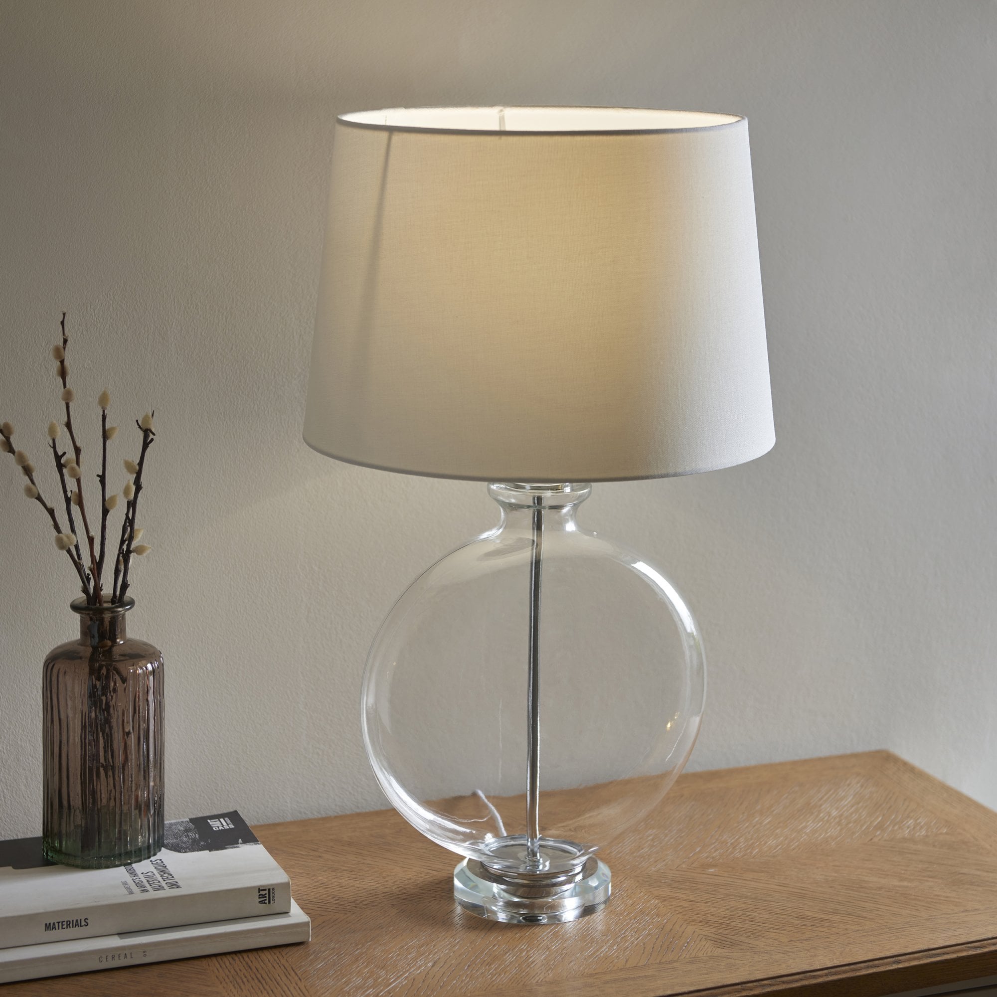Endon Gideon Single Light Table Lamp - Clear Glass & Nickel Plate