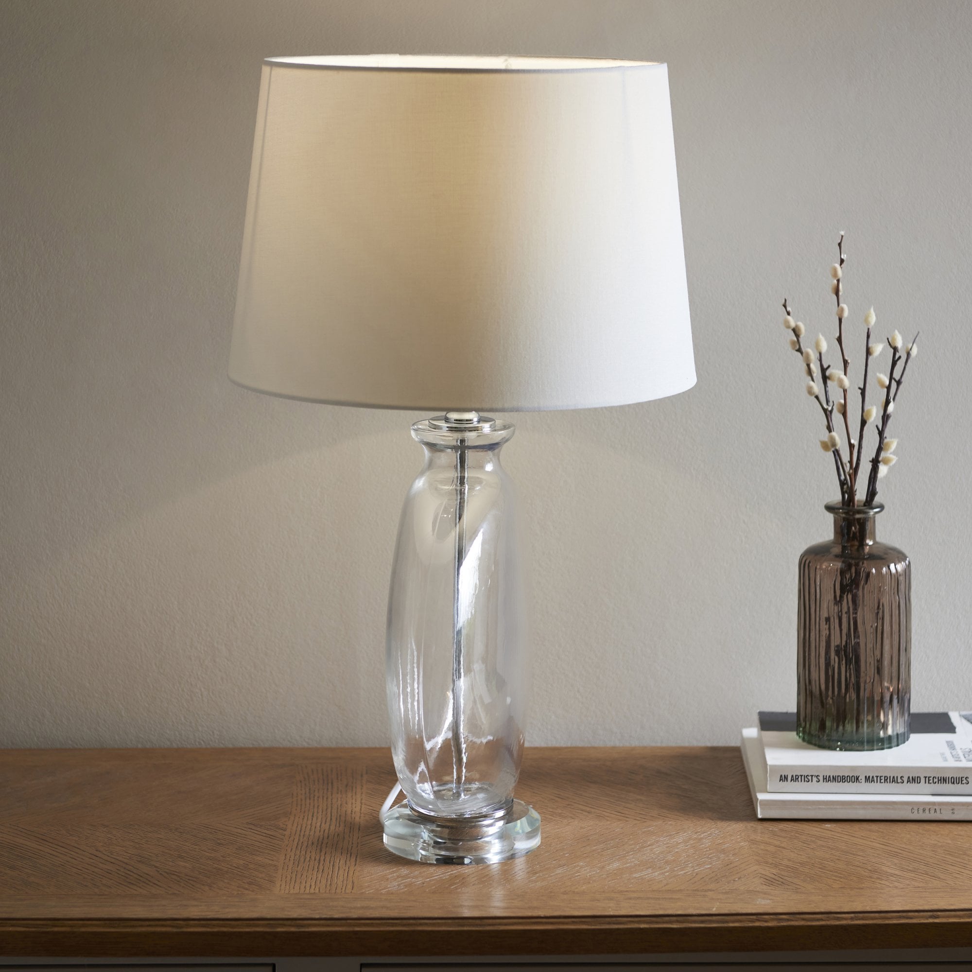Endon Gideon Single Light Table Lamp - Clear Glass & Nickel Plate