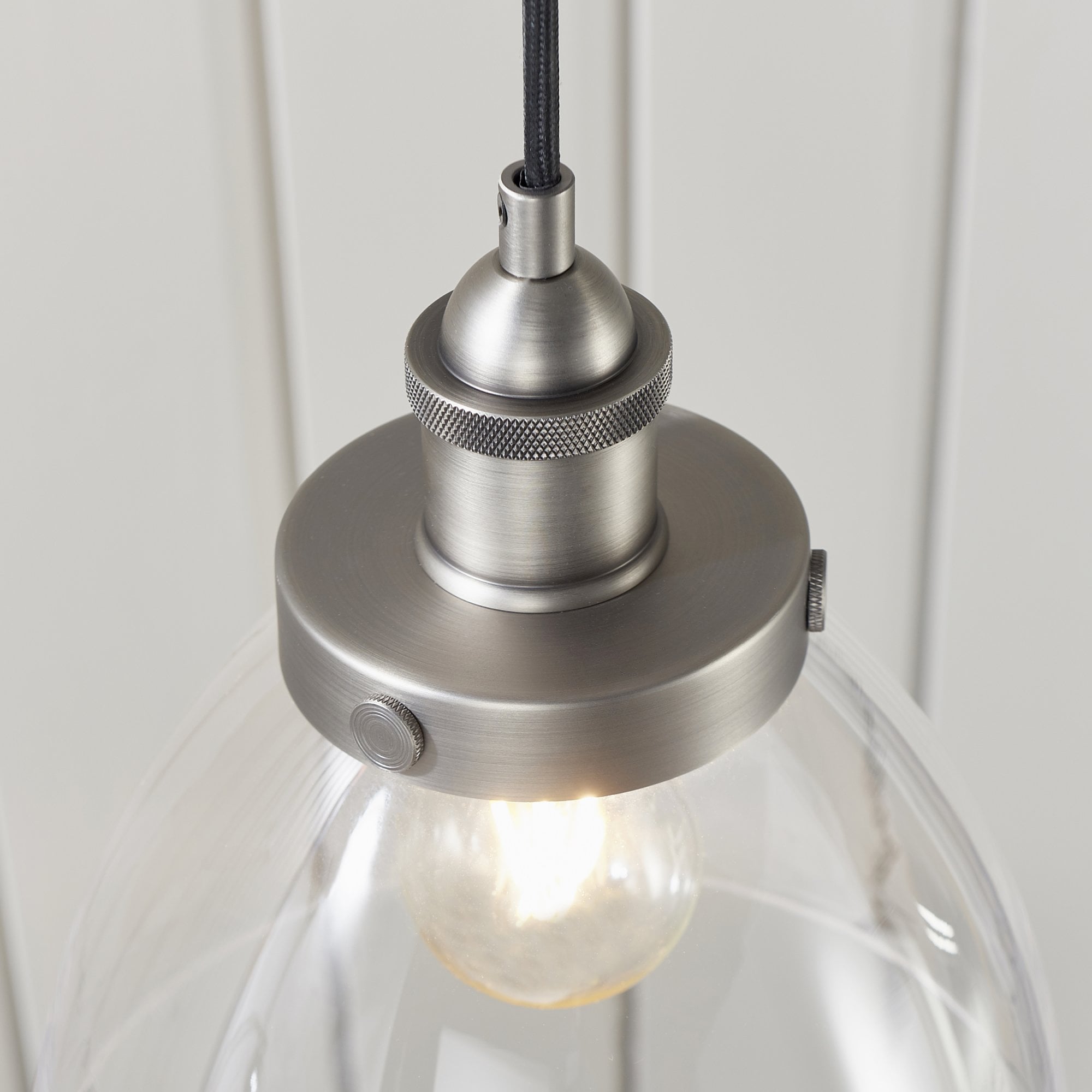 Endon Hansen Single Light Pendant - Brushed Silver Paint & Clear Glass