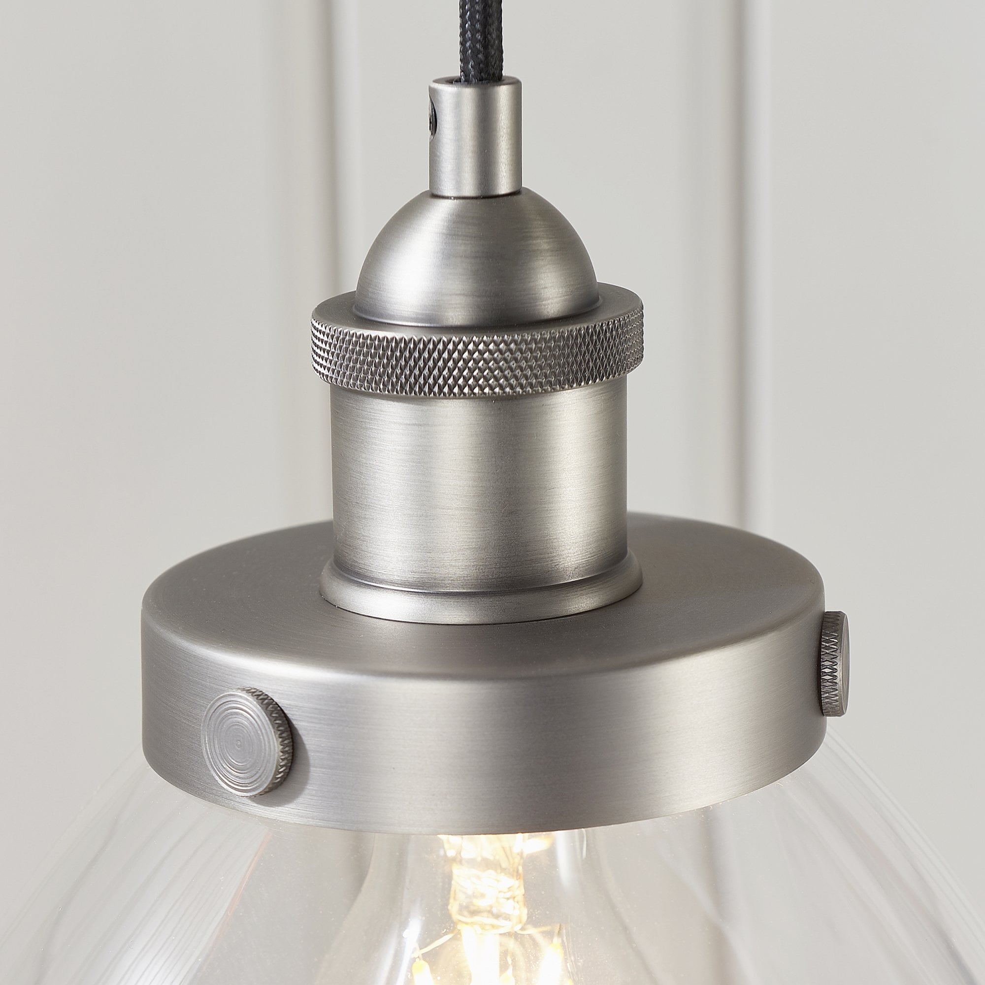 Endon Hansen Single Light Pendant - Brushed Silver Paint & Clear Glass