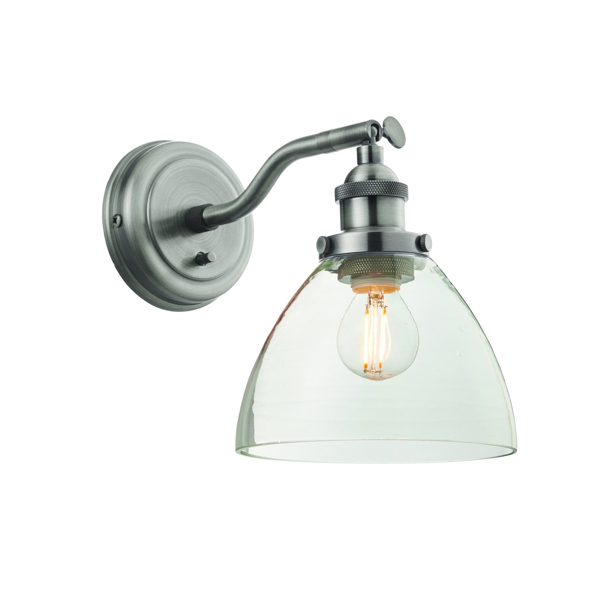Endon Hansen Single Light Wall Light - Brushed Silver Paint & Clear Glass