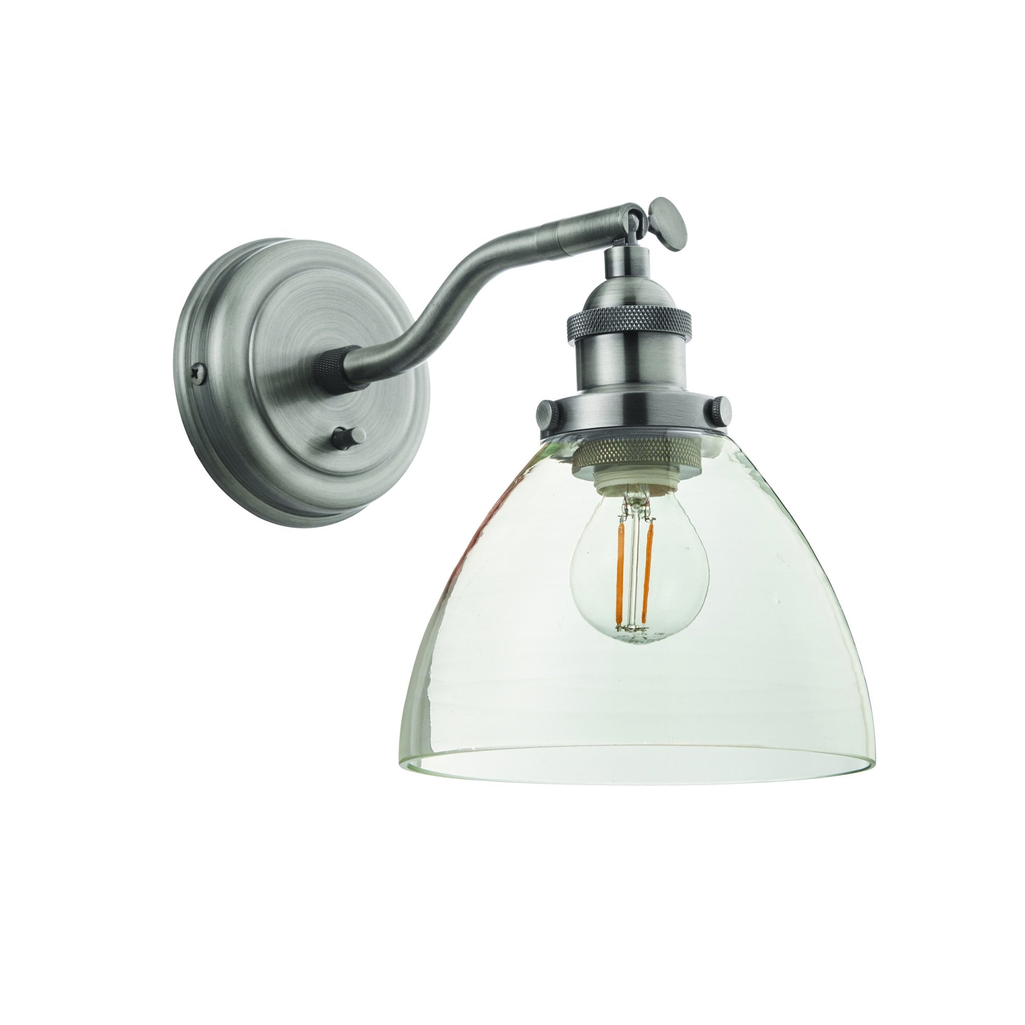 Endon Hansen Single Light Wall Light - Brushed Silver Paint & Clear Glass