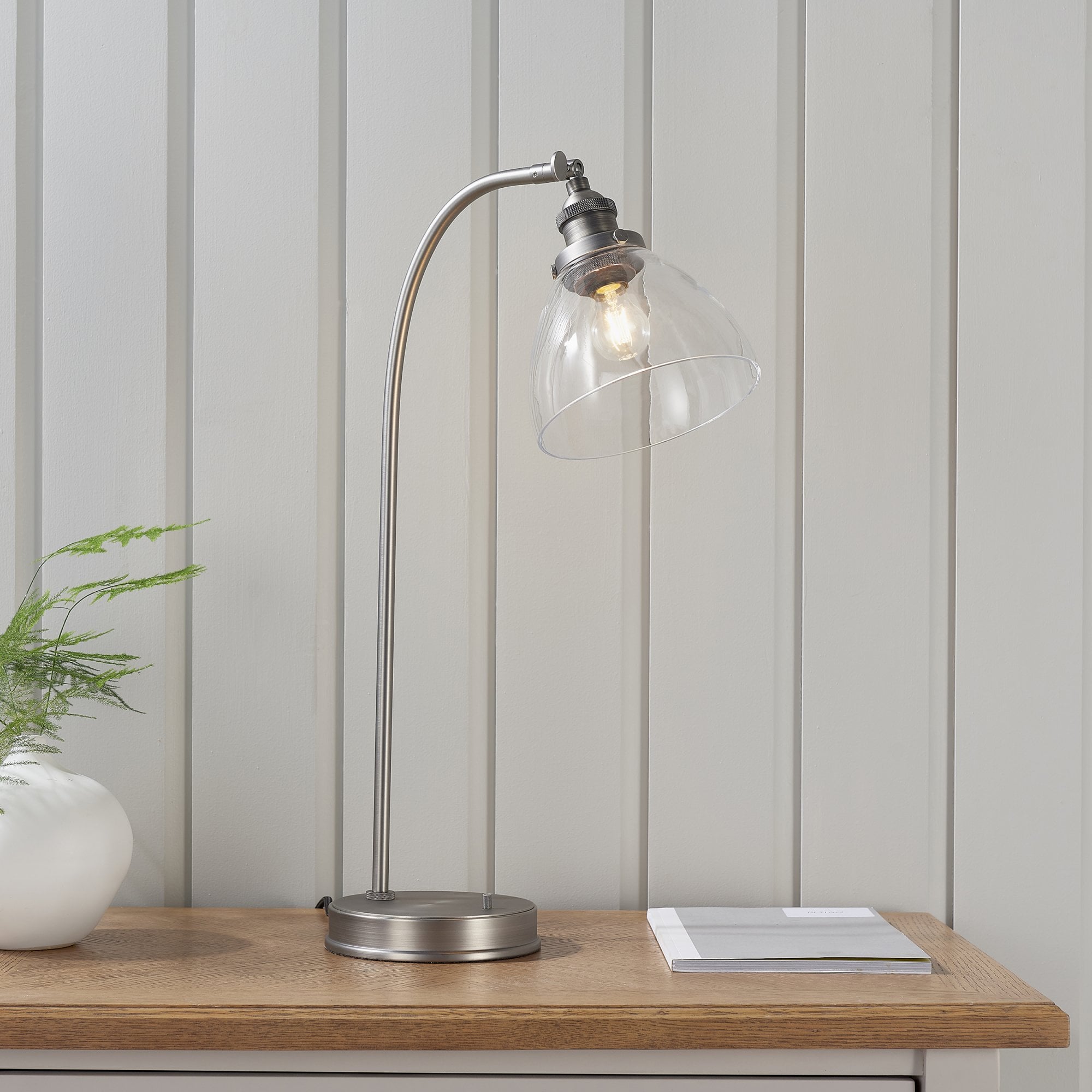 Endon Hansen Single Light Table Lamp - Brushed Silver Paint & Clear Glass