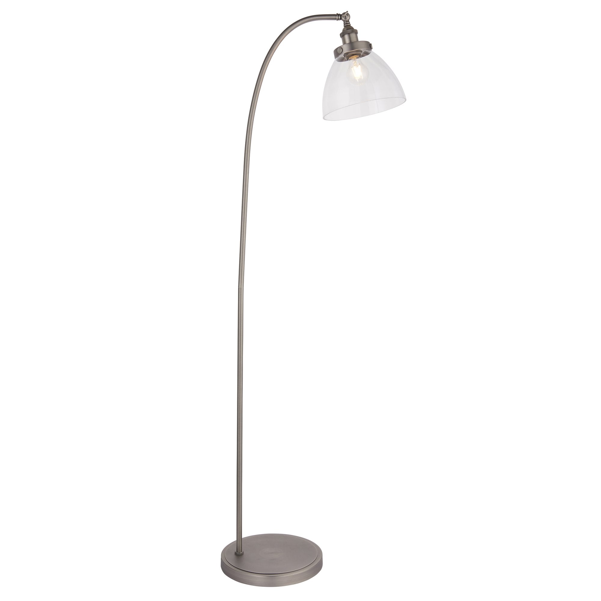 Endon Hansen Single Light Floor Lamp - Brushed Silver Paint & Clear Glass