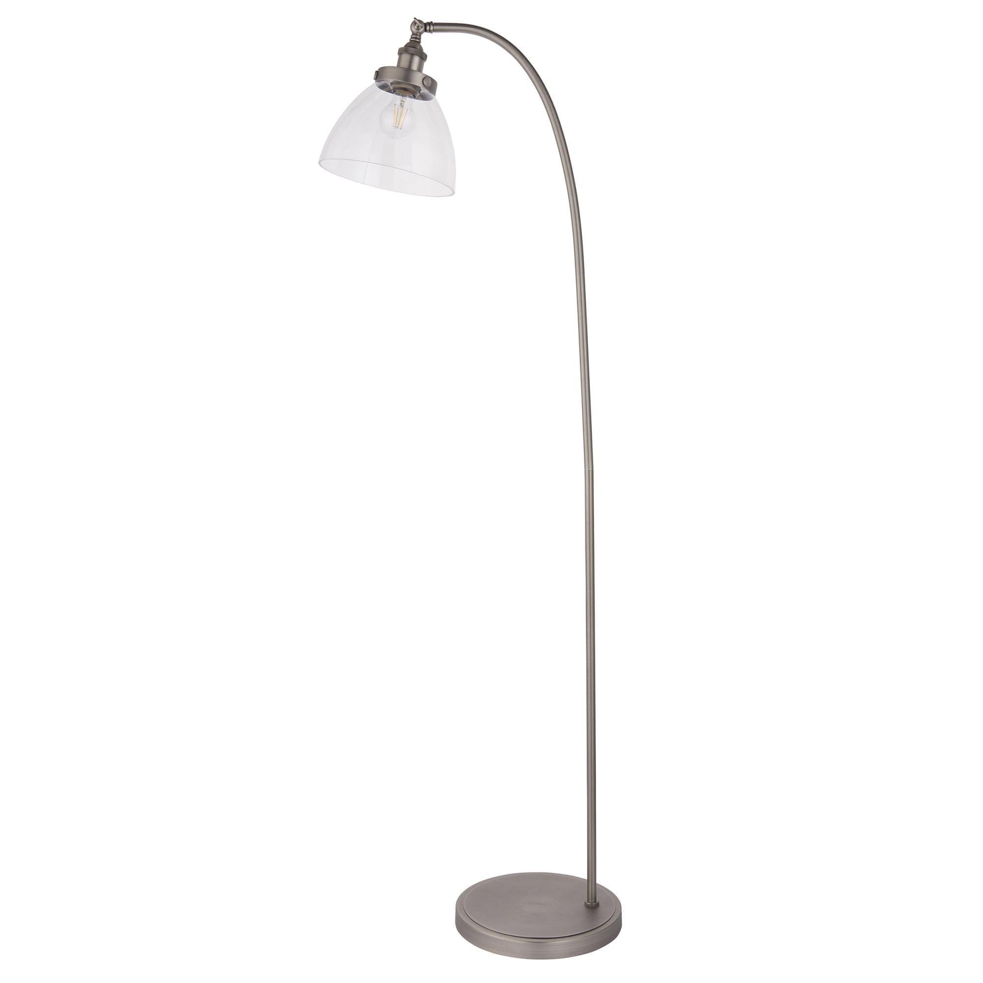 Endon Hansen Single Light Floor Lamp - Brushed Silver Paint & Clear Glass